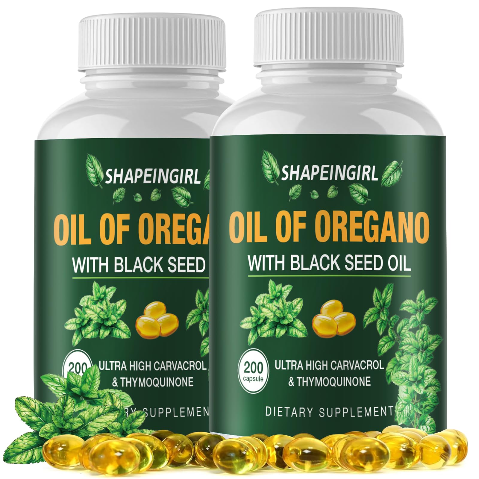SHAPEINGIRL Oil of Oregano with Black Seed Oil Capsule, Organic Oregano Oil Supplement, 400 Capsules
