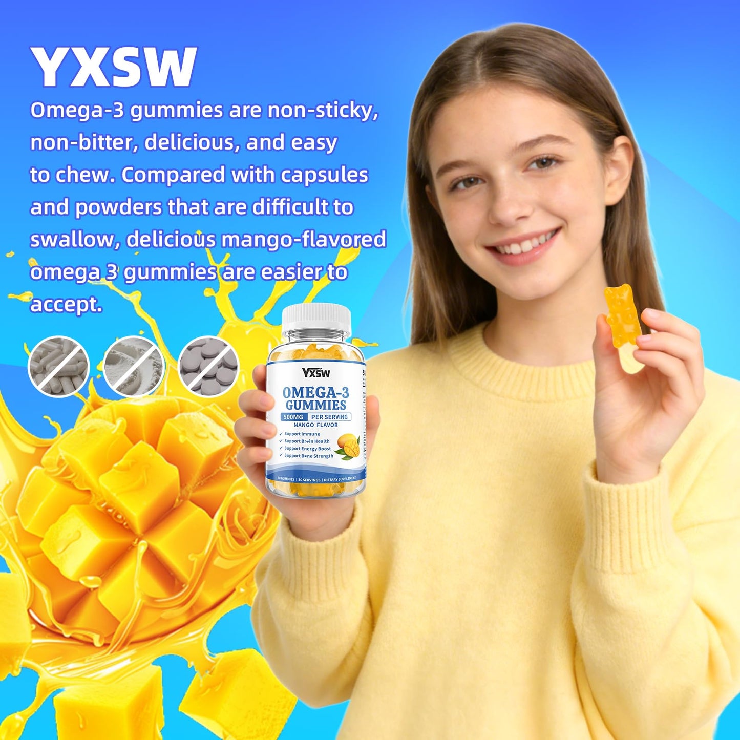 YXSW Vegan Omega-3 Gummies 500mg Gummy, 60 Count