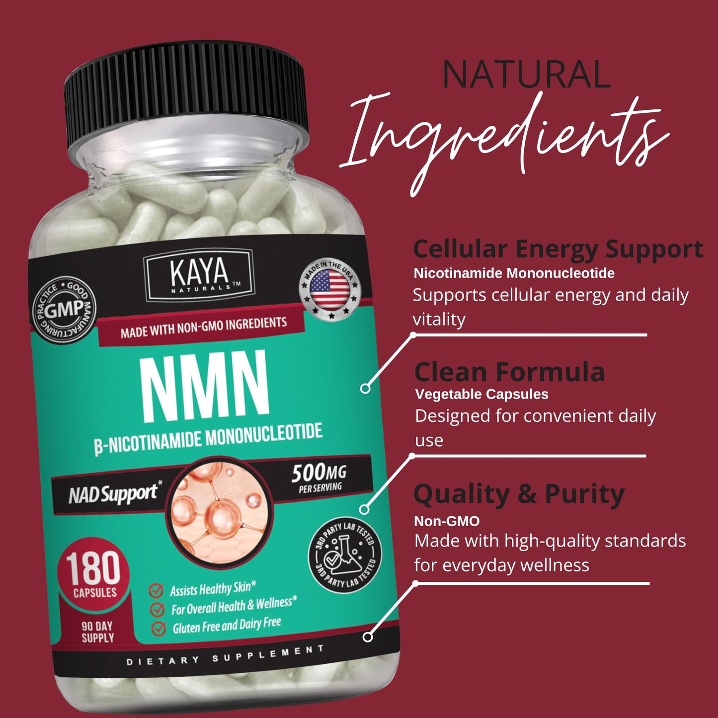 Kaya Naturals NMN 500mg Capsule, 60 Count