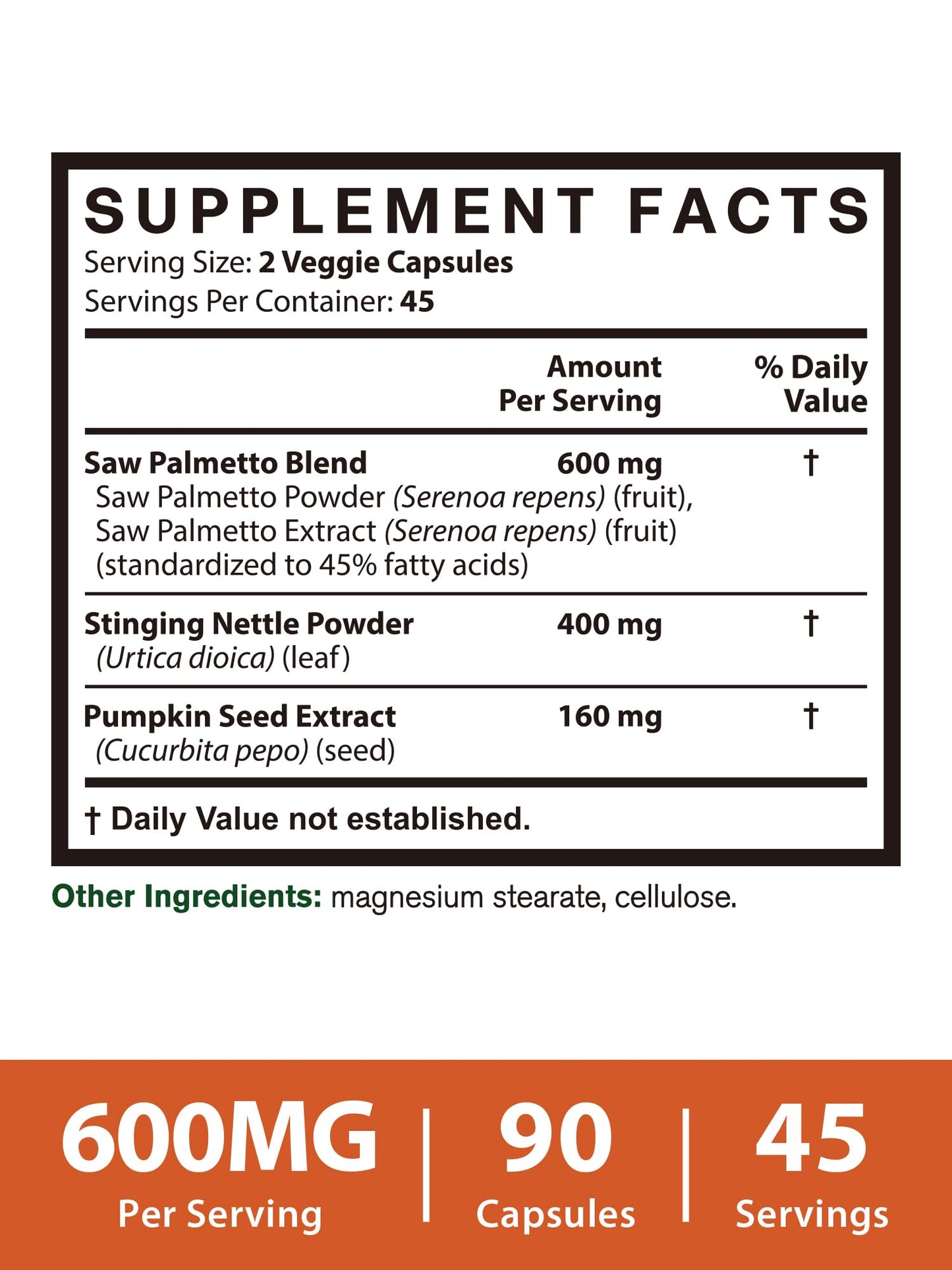 Vitacook Saw Palmetto Supplement for Men 600mg Capsules 90 Count