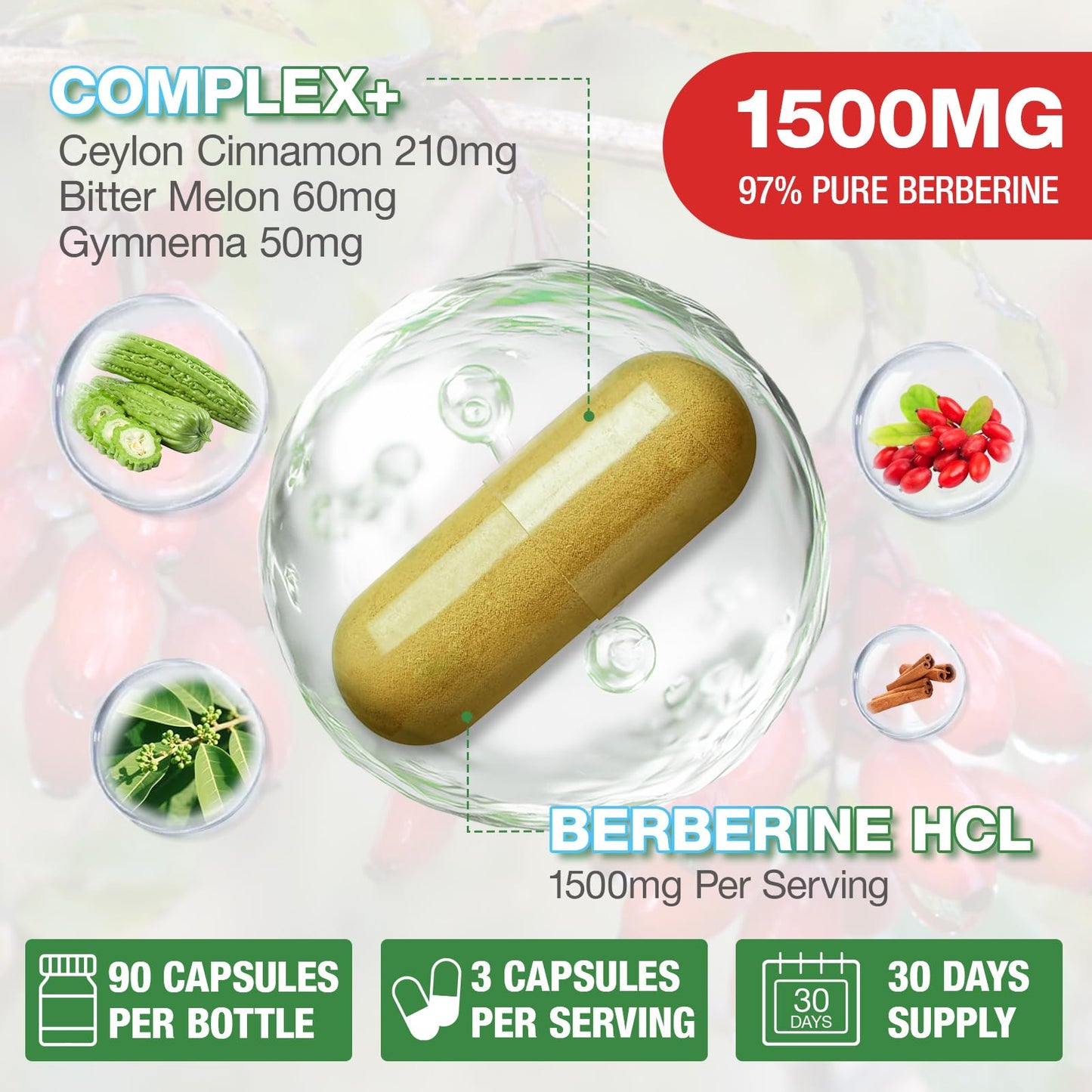 CHANUBITO Berberine Supplement 1500mg Capsules 180 Count