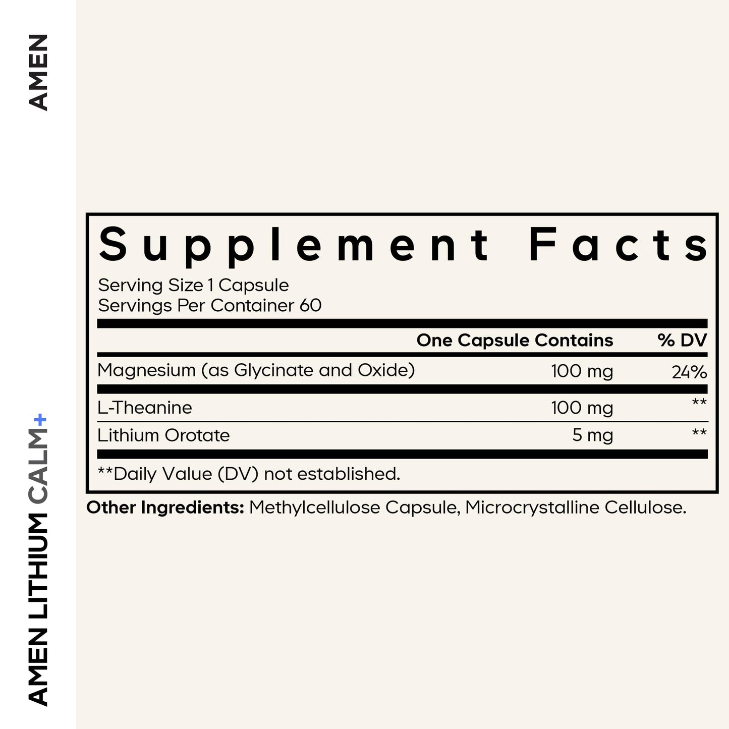 Amen Lithium Calm+ Lithium Orotate, Magnesium, L-Theanine 60 Capsules