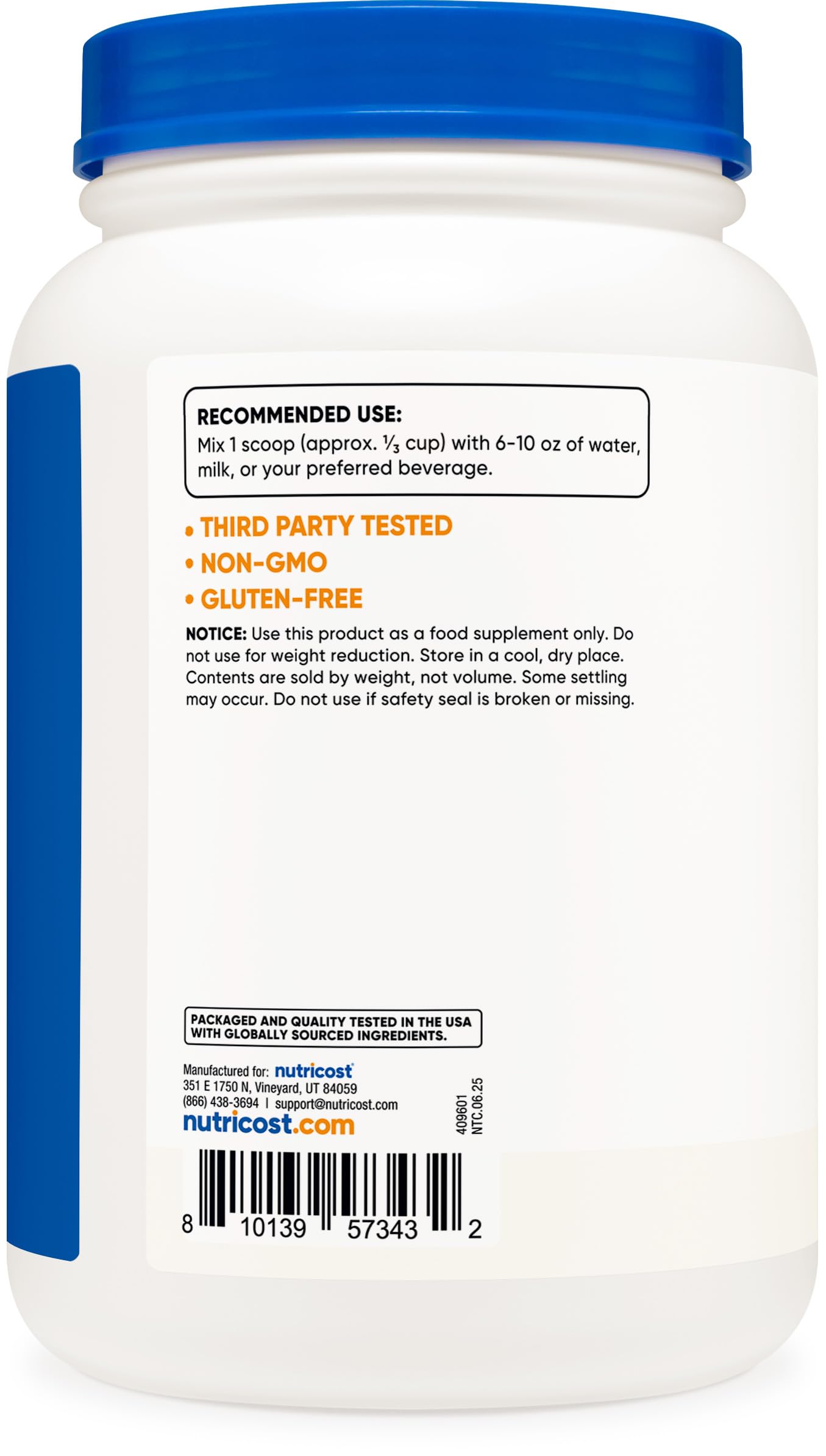 Nutricost Grass-Fed Whey Protein Isolate (Unflavored) Powder 2.03 Pound