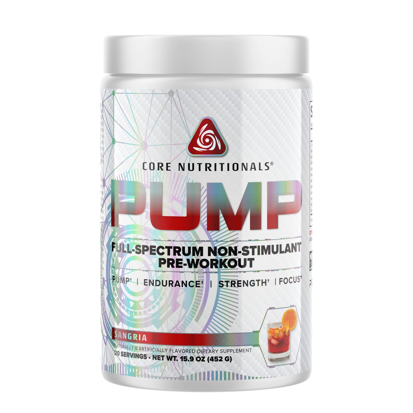 Core Nutritionals Pump Full-Spectrum Non-Stimulant Pre-Workout Powder with N03T Nitrate, Peak02, Alpha GPC, 16.4 oz