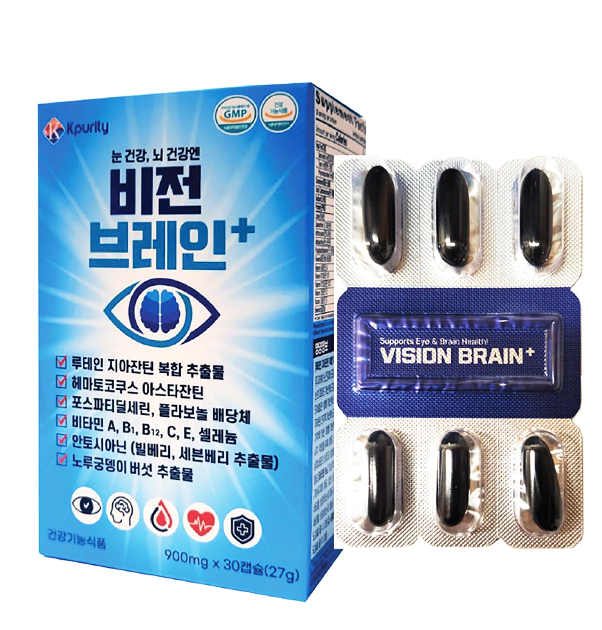 KPurity VisionBrain+ Eye & Brain Health Supplement with Lutein & Zeaxanthin Capsules 30 Count
