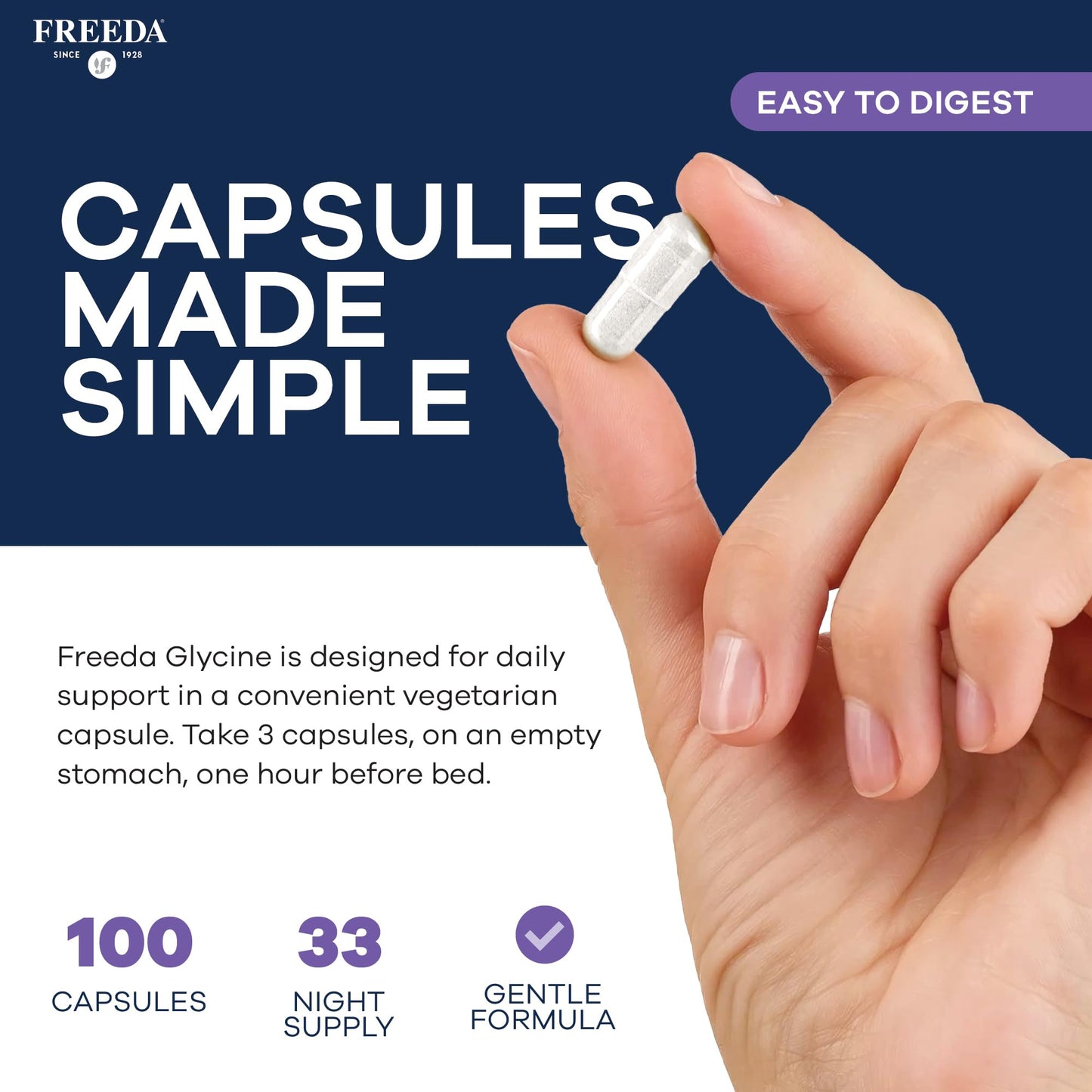 FREEDA Glycine for Sleep Support Capsule, 100 Count