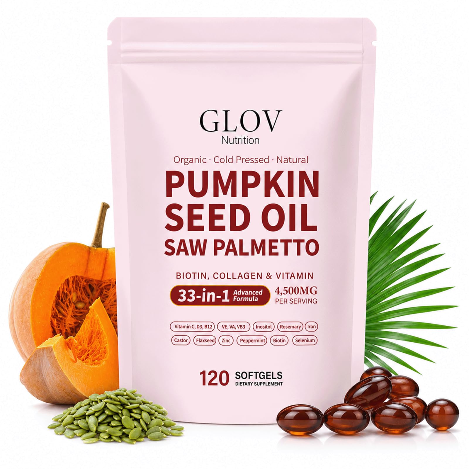 Glov Organic Pumpkin Seed Oil Capsules 60 Count
