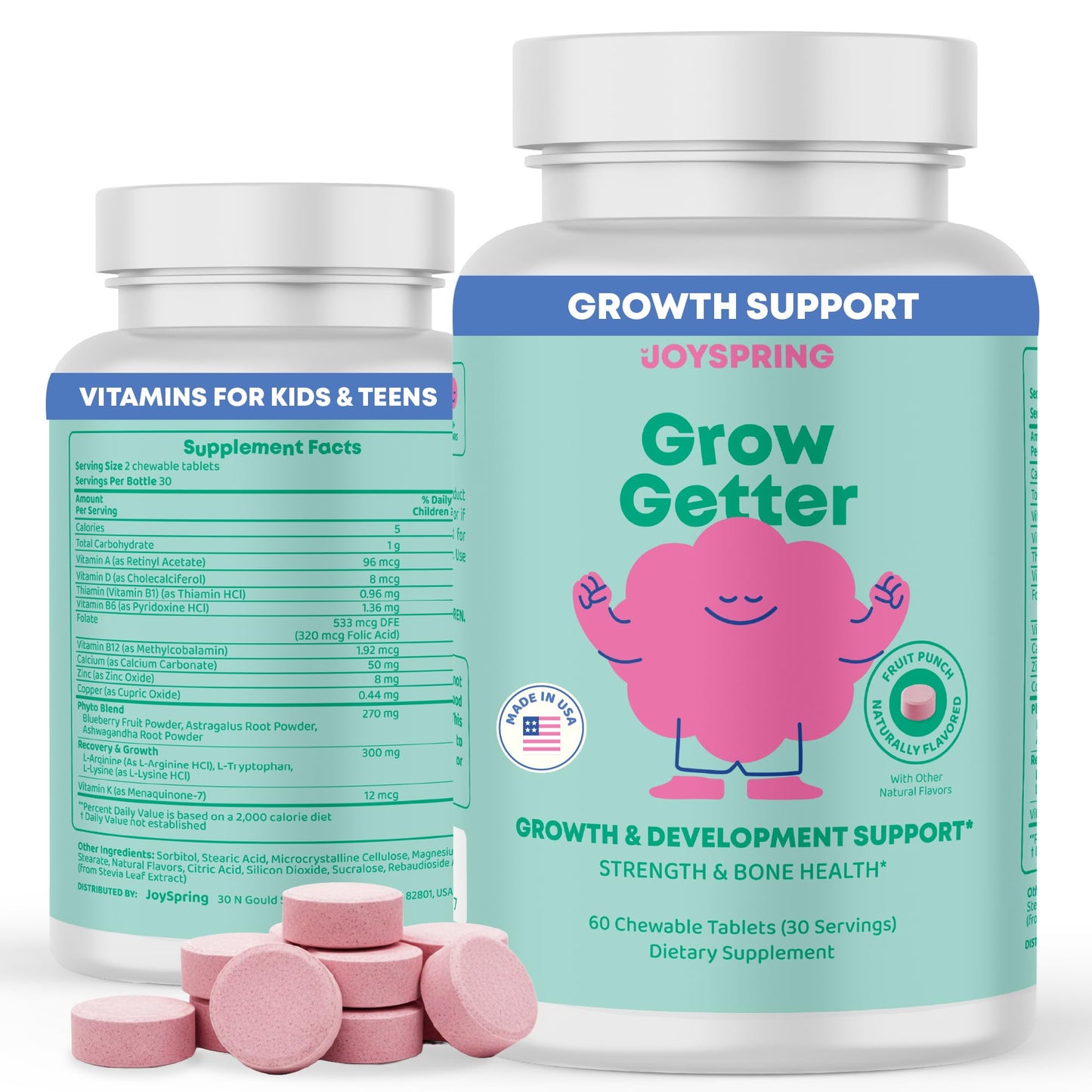 JoySpring Grow Getter Kids and Teen Growth Chewable, 60 Count