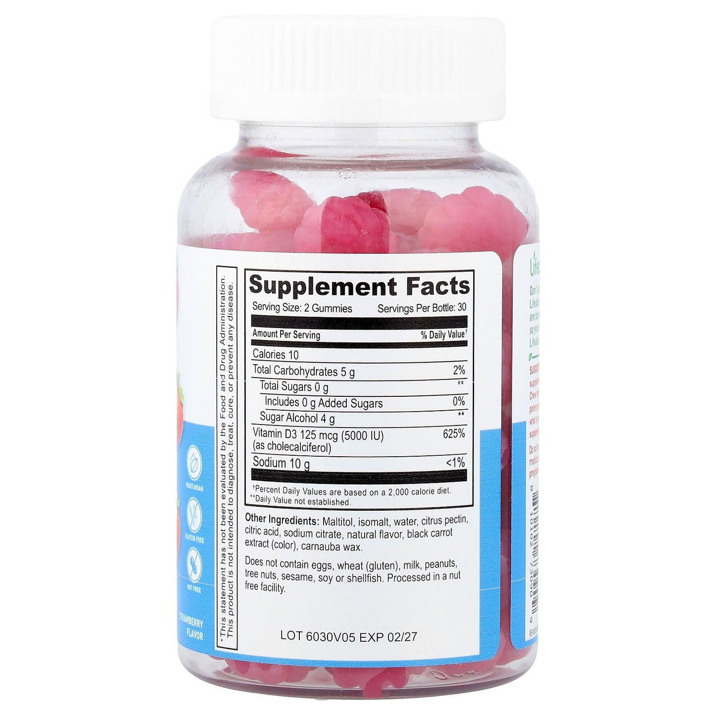 Lifeable Vitamin D3 Gummies, High Potency, 125 mcg (5,000 IU), 60 Gummies