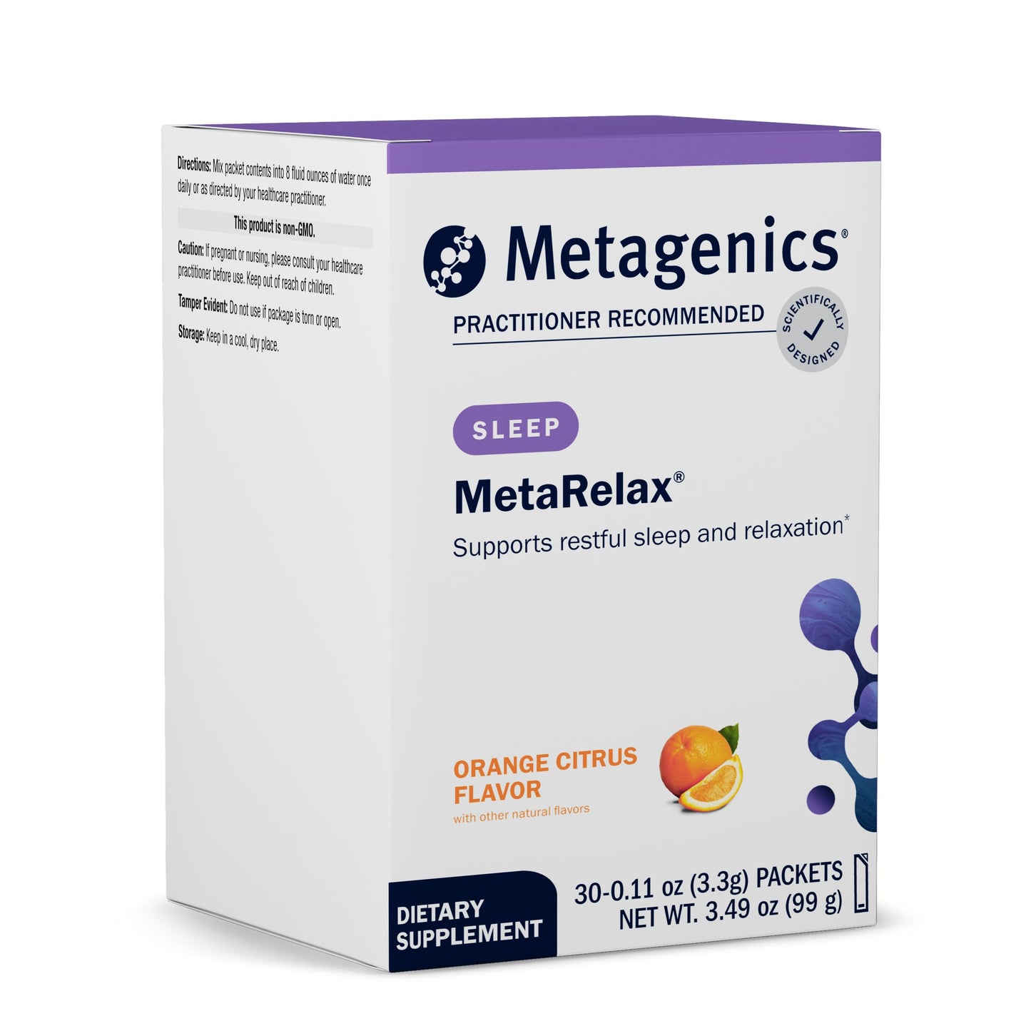 Metagenics MetaRelax Magnesium Powder for Restful Sleep, Relaxation & Positive Mood, with B-Vitamins, Taurine & GABA - Orange Citrus Flavor, 3.3 oz