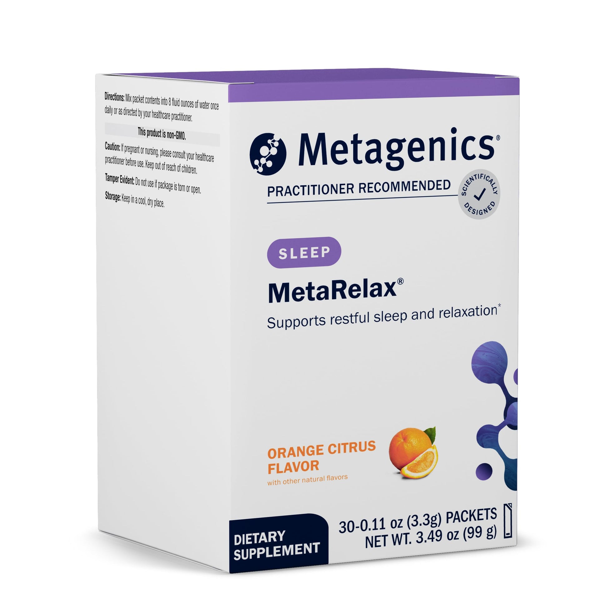 Metagenics MetaRelax Magnesium Powder for Restful Sleep, Relaxation & Positive Mood, with B-Vitamins, Taurine & GABA - Orange Citrus Flavor, 3.3 oz