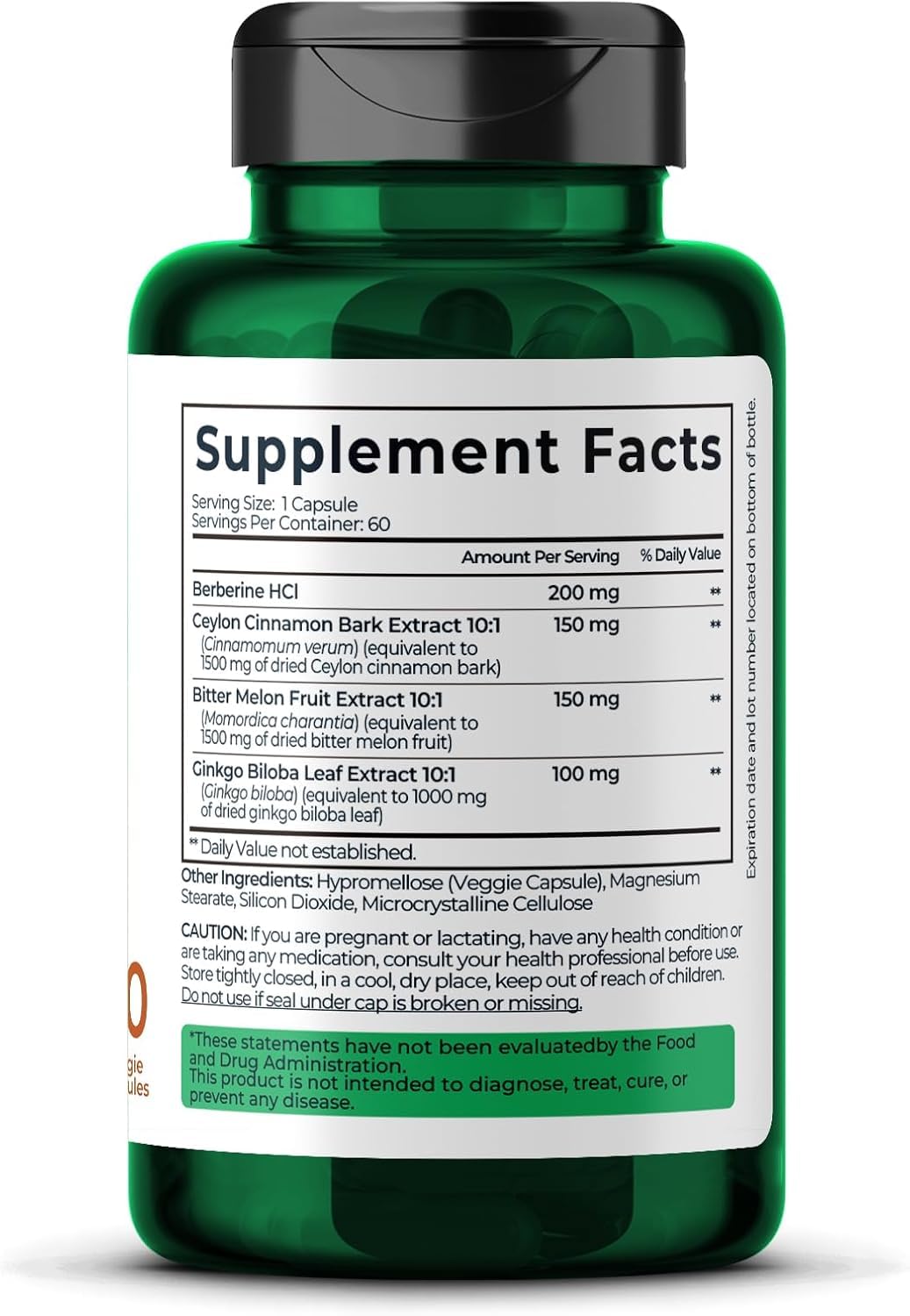 Divinity Nutra Golden Berberine Supplement with Bitter Melon, Ginkgo Biloba and Ceylon Cinnamon 60 Capsules
