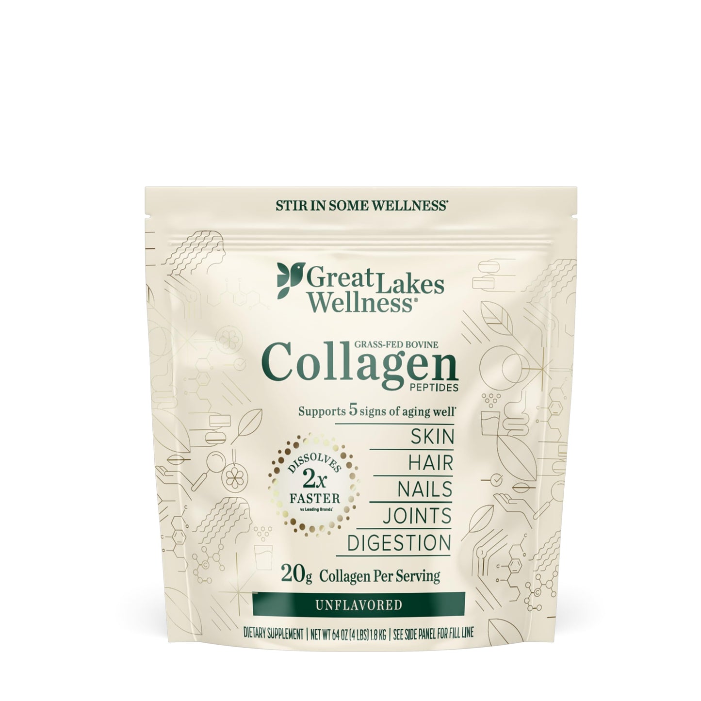 Great Lakes Wellness Collagen Peptides Powder 64 oz, 90 Servings