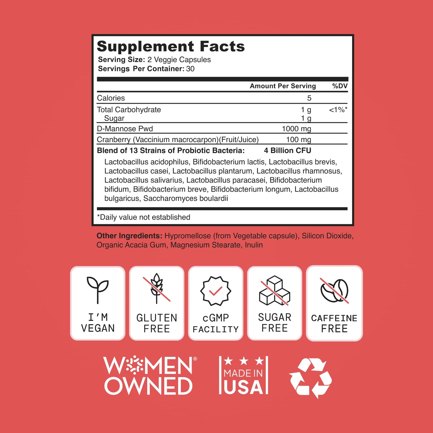 SELF NUTRITION UTI D Mannose with Cranberry & Probiotics for Women Capsules 60 Count