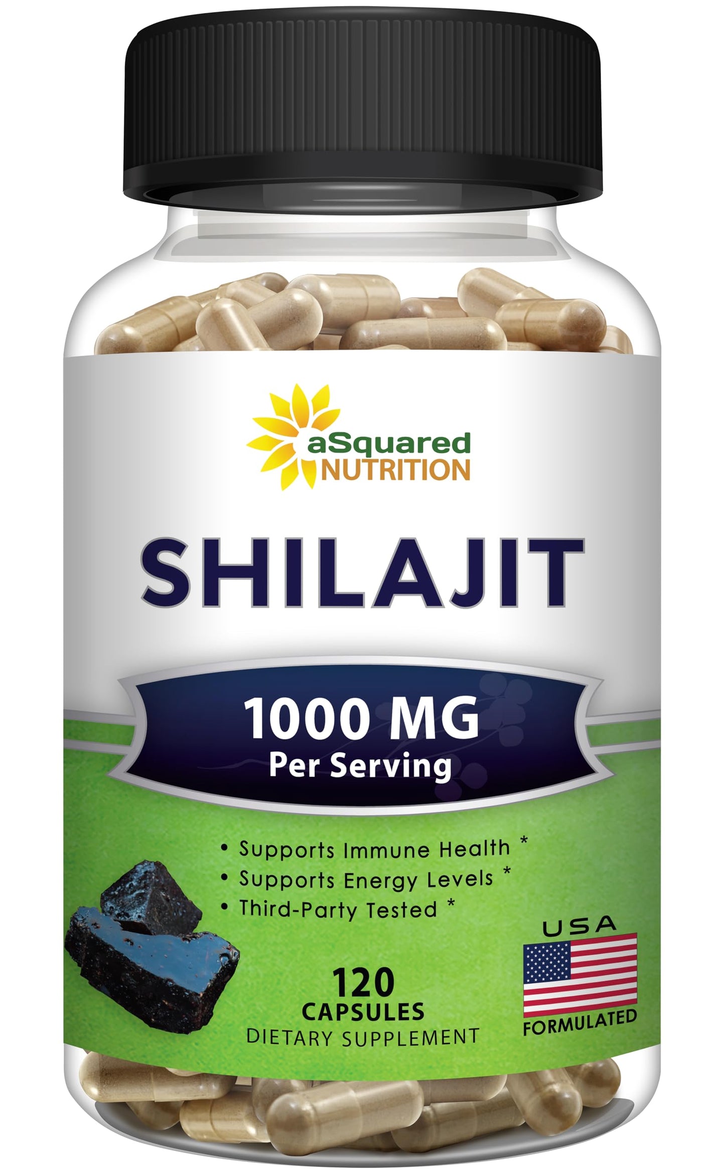 aSquared Nutrition Shilajit 1000mg Capsules, 120 Count