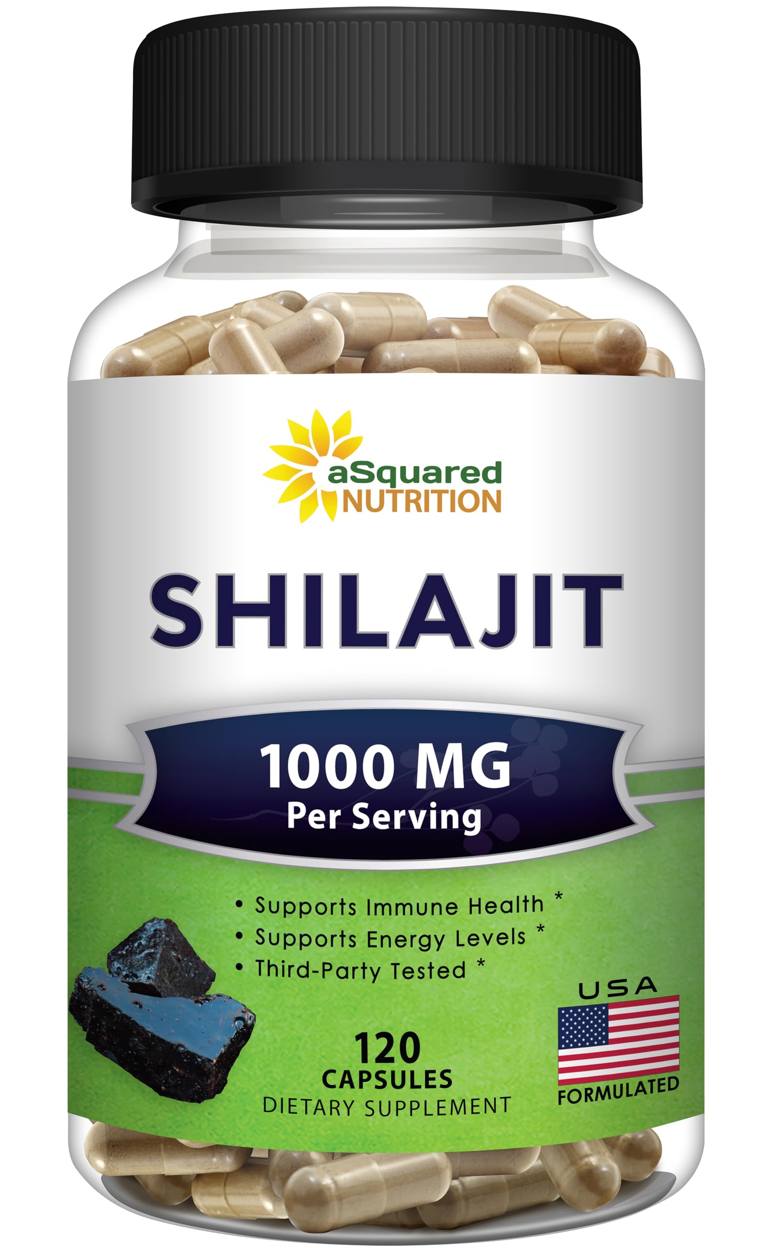 aSquared Nutrition Shilajit 1000mg Capsules, 120 Count