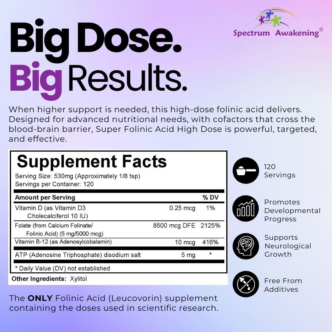 Spectrum Awakening Super Folinic Acid High Dose Leucovorin Powder 1 Pack