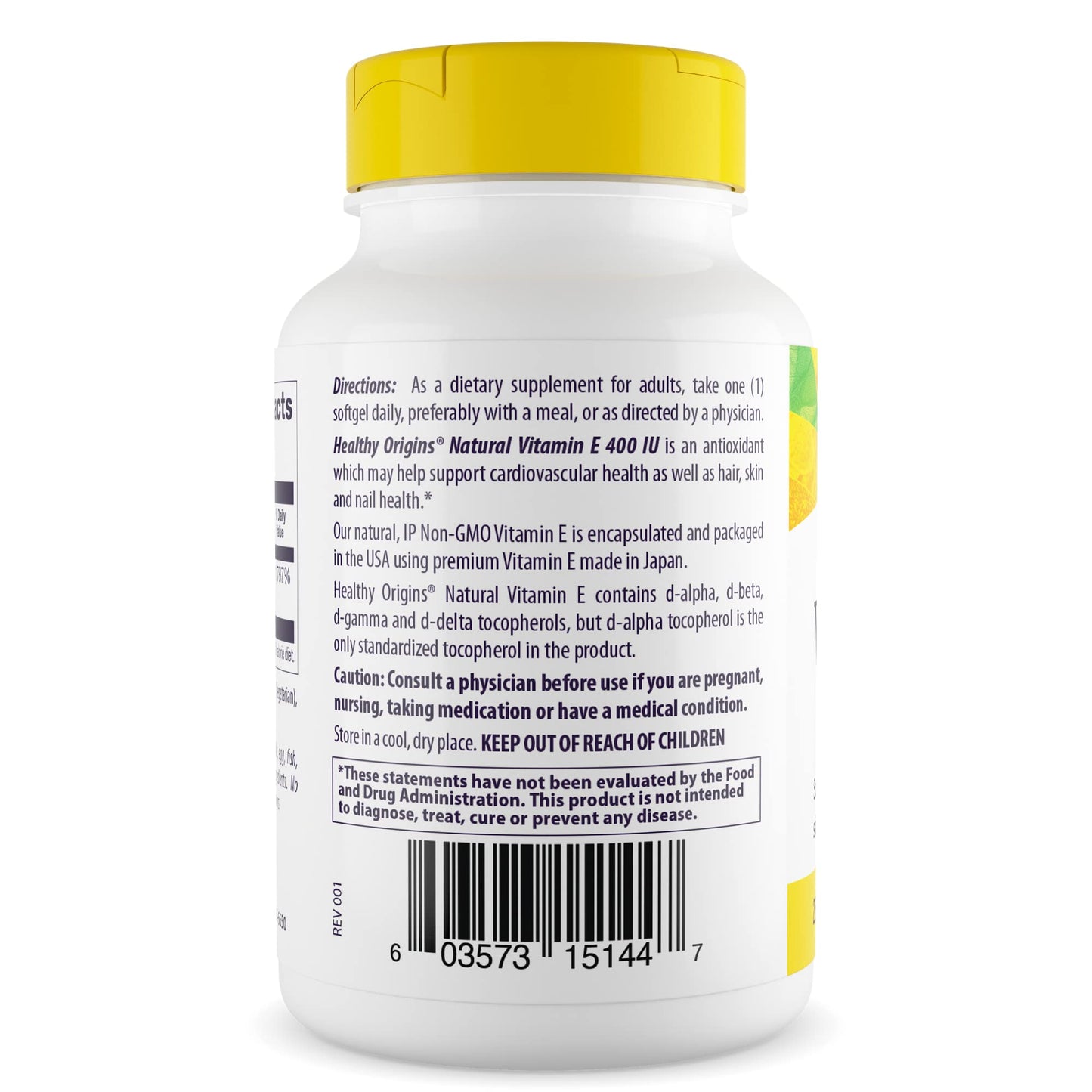 Healthy Origins Vitamin E 400 IU Natural Mixed Tocopherols Softgels 90