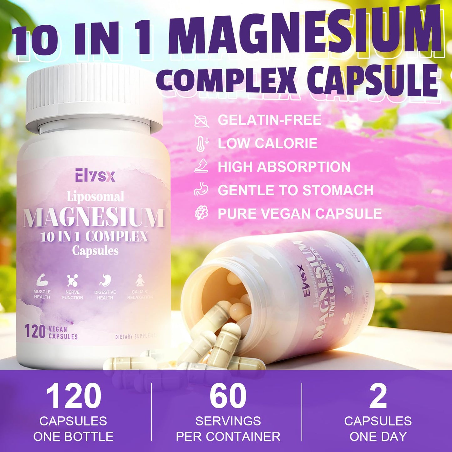 Elysx Magnesium 10-in-1 500mg Complex Capsules, 120 Count