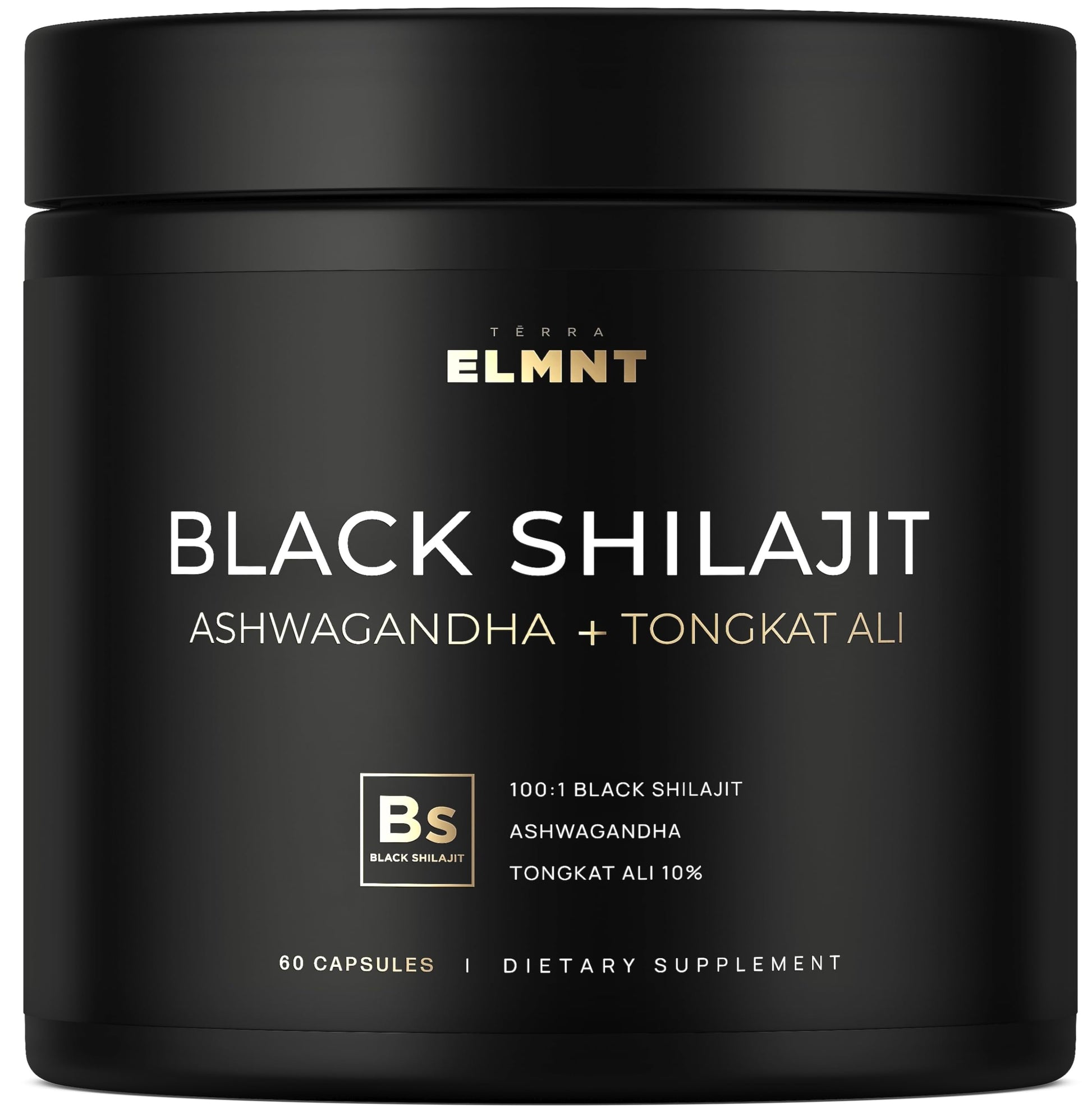 TERRA ELMNT 100x Strength Black Shilajit for Men with 10% Tongkat Ali & Ashwagandha, 60 Capsules