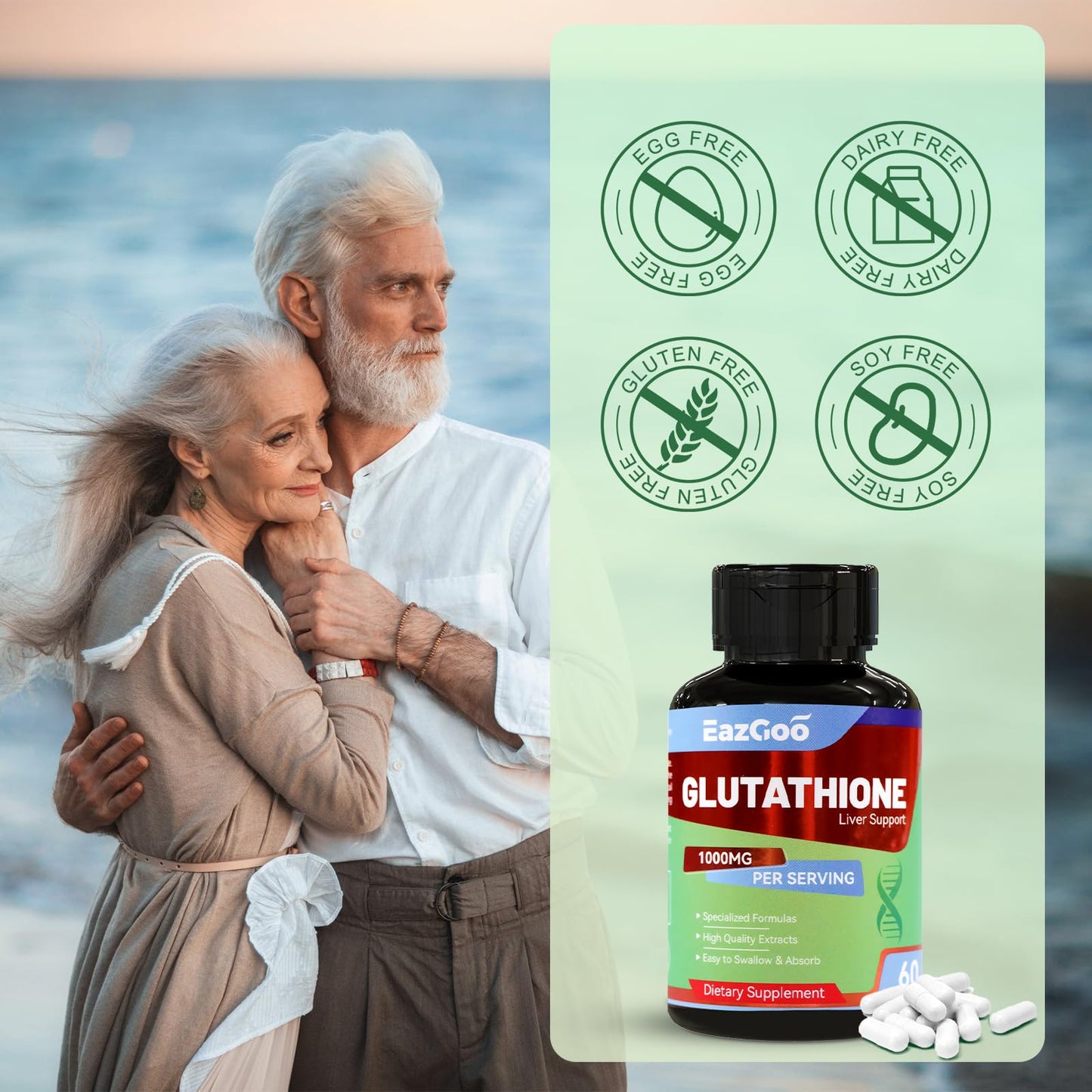 EAZGOO Glutathione Supplement 1000mg Capsule 60 Count