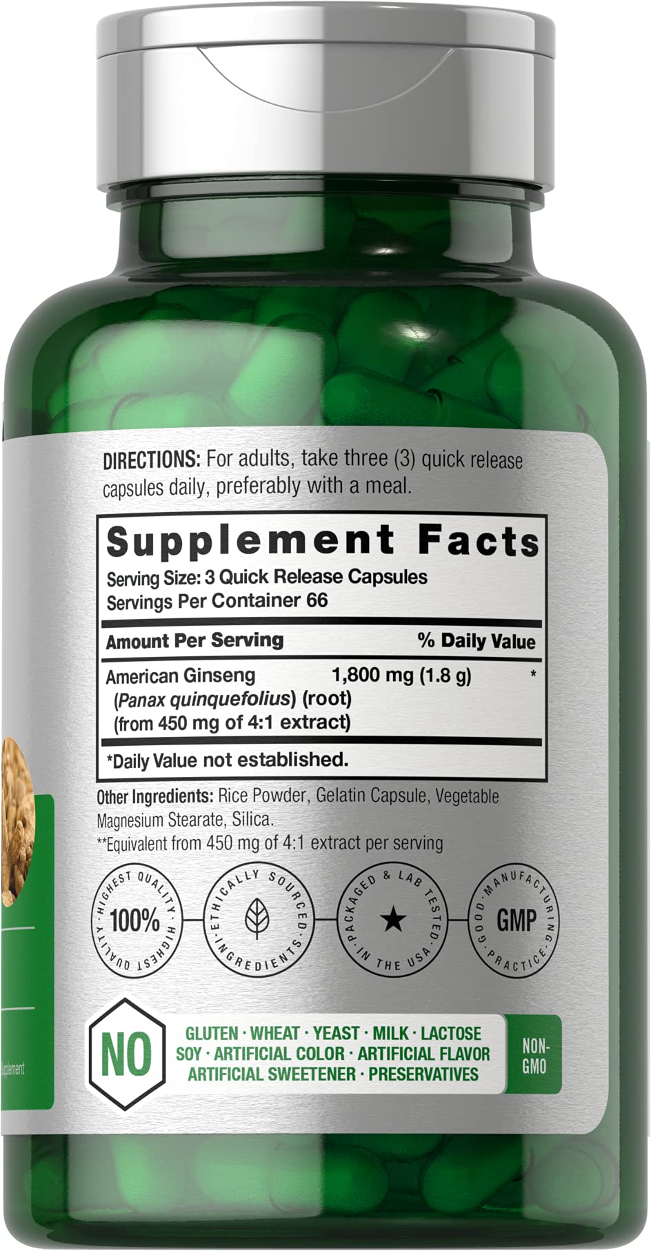 Horbäach American Ginseng Capsules, 200 Count