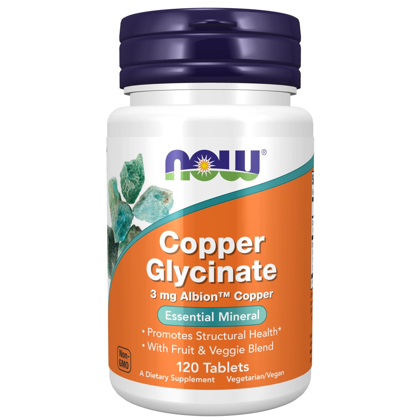 NOW Foods Copper Glycinate with Albion Copper 3 mg Tablets 120 Count