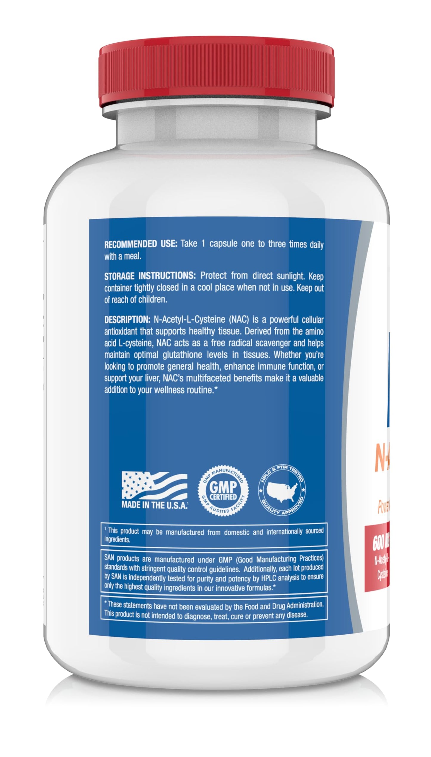 SAN N-Acetyl-L-Cysteine (NAC) 600 mg Capsule, 100 Capsules