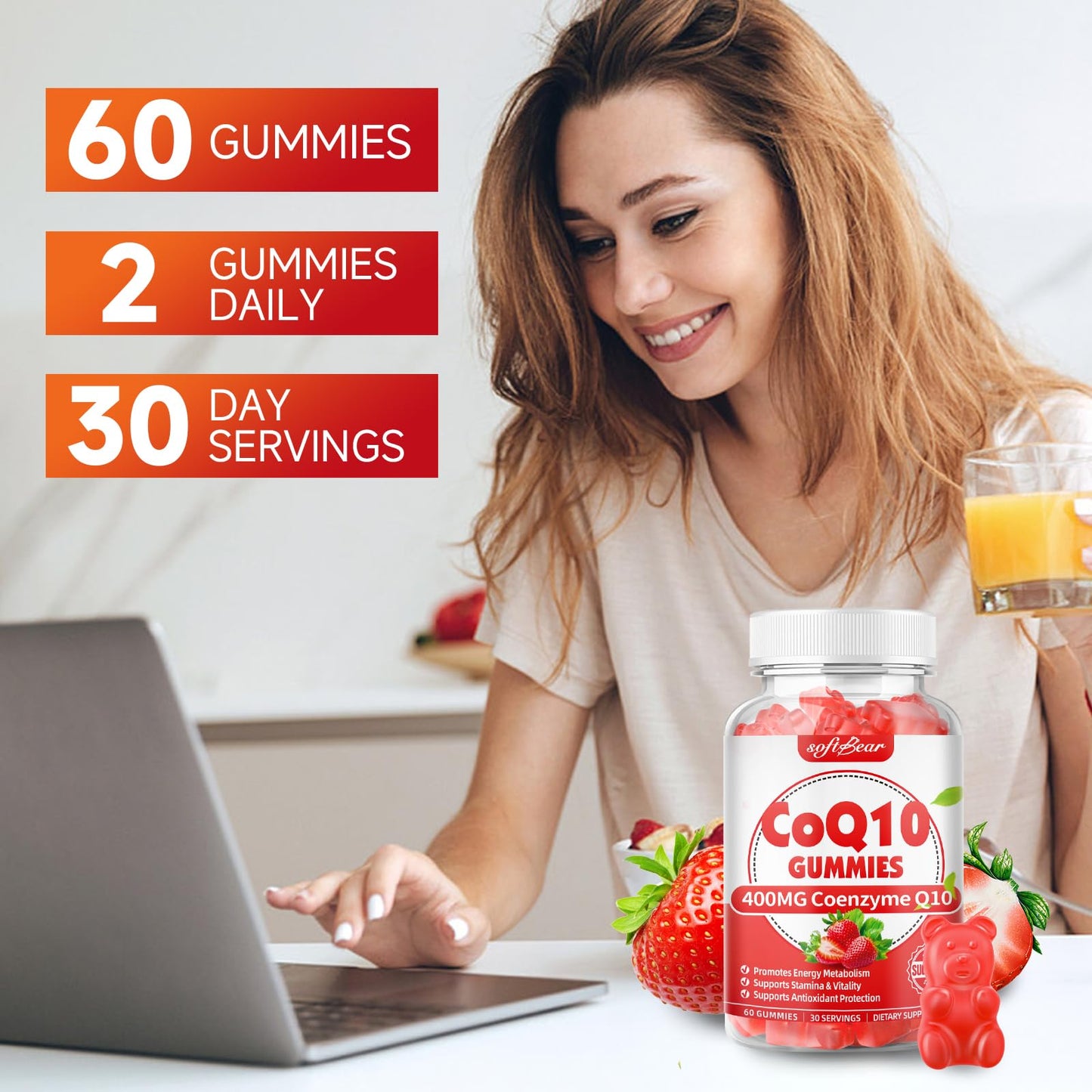 softbear CoQ10 Gummies 400mg Coenzyme Q10 Supplement, 120 Gummies