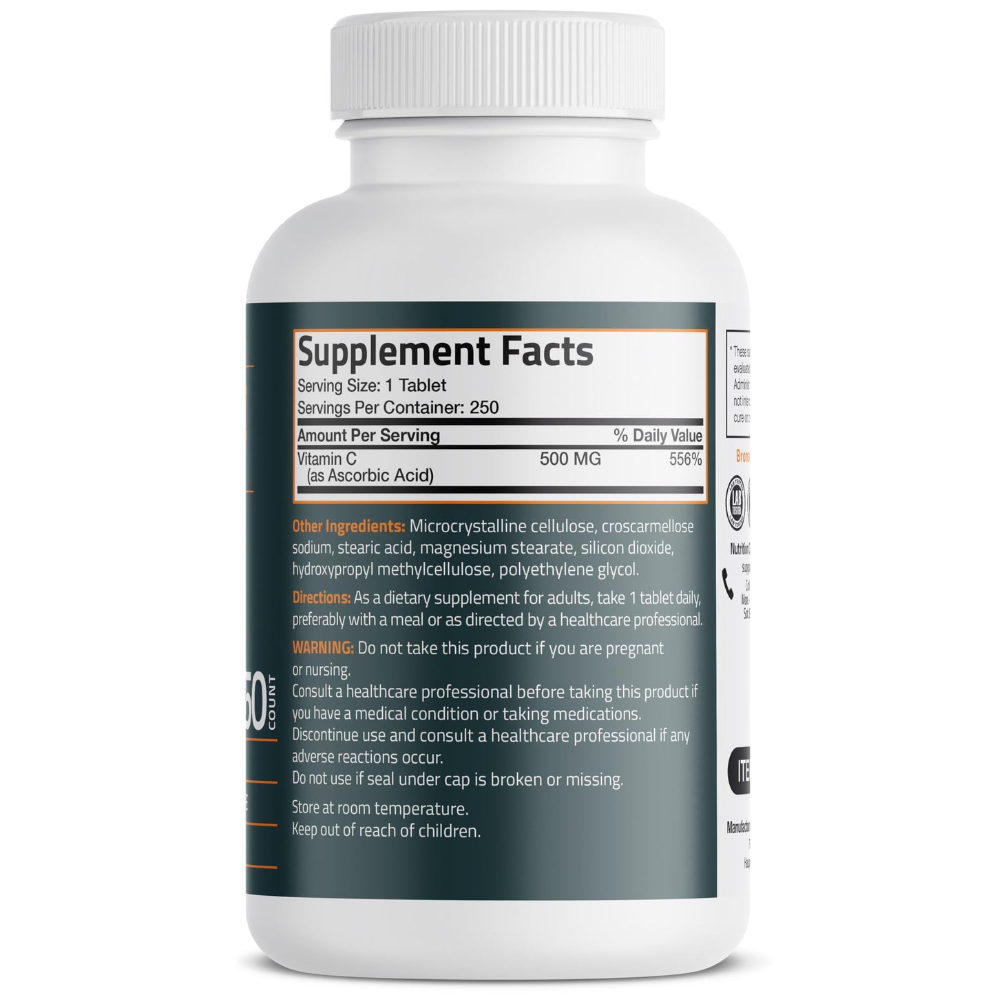 Bronson Vitamin C 500 mg Tablet, 250 Tablets