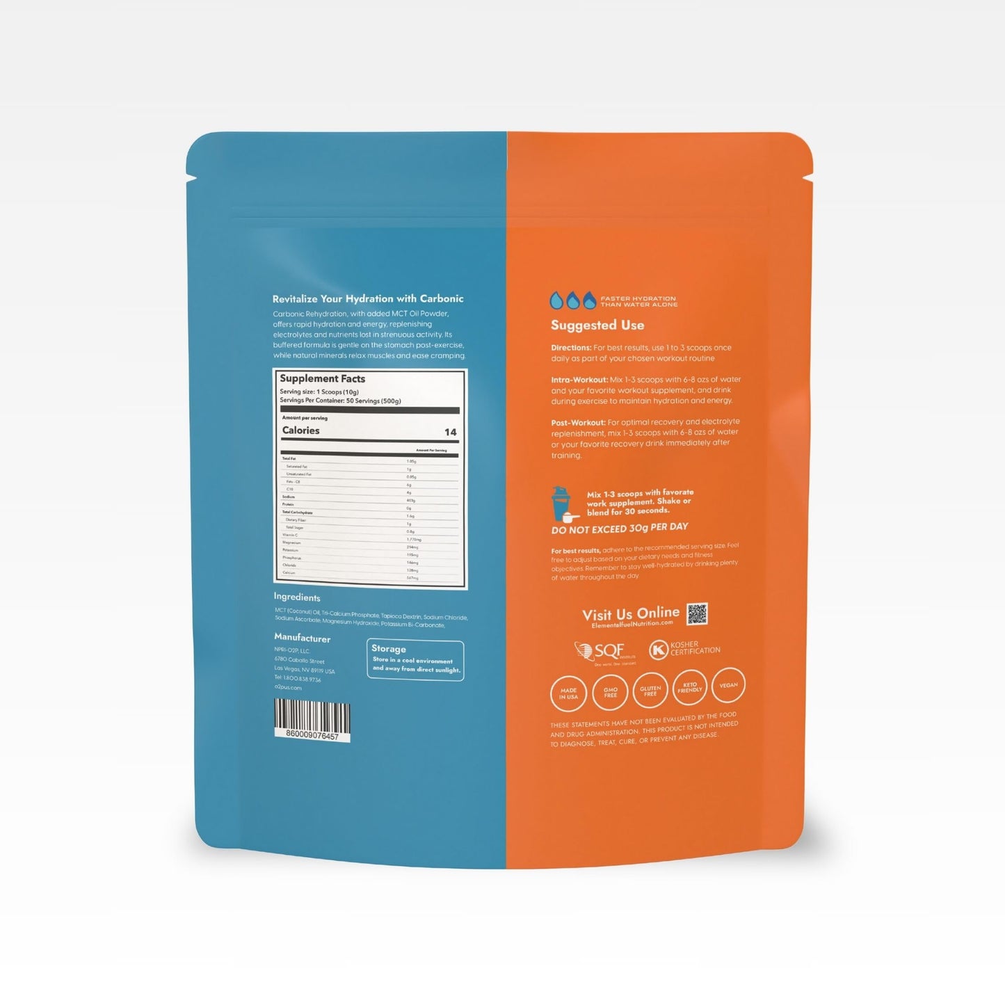 Elemental Fuel Carbonic Orange Zest Hydration & MCT Oil Powder - First-Ever Advanced Electrolyte & MCT Formula, Enhances Hydration, Sustained Energy & Recovery - 31.25 Servings