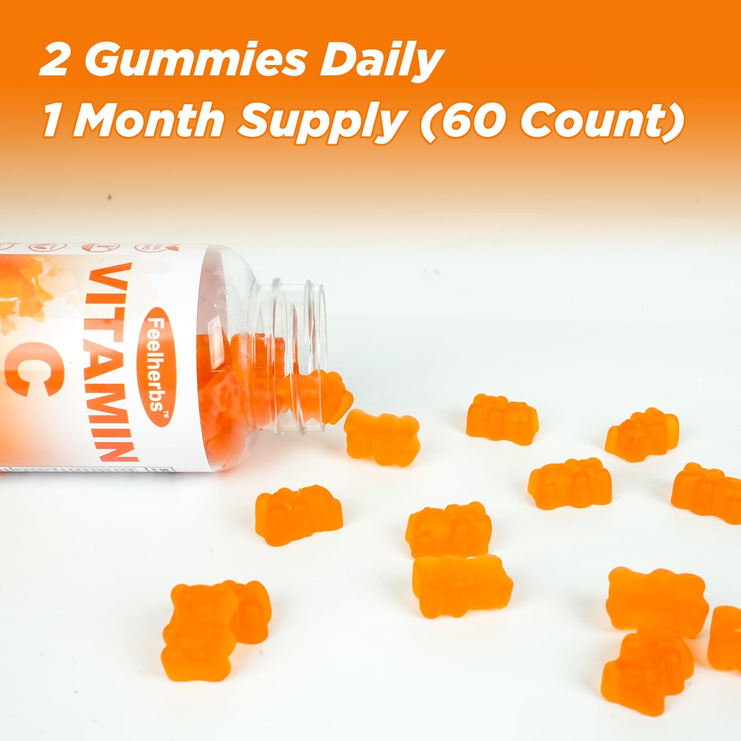 Feelherbs Chewable Vitamin C Gummies 240mg, Natural Orange Flavor, 60 Gummies