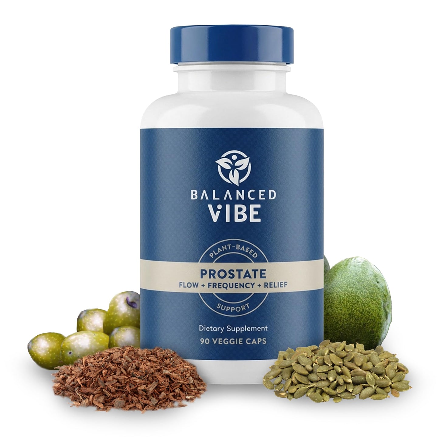 Balanced Vibe 11-in-1 Prostate Supplement for Men with Saw Palmetto, Pygeum, Beta-Sitosterol & Pumpkin Seed, Supports Prostate Health, Urinary Flow & Bladder Comfort, Vegan, GMO Free, 90 Capsules