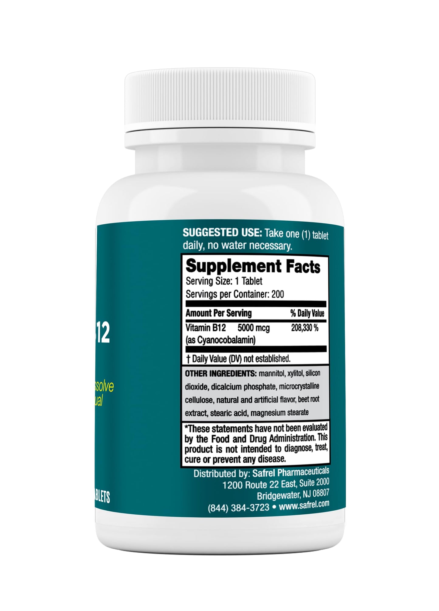 Safrel Vitamin B12 Sublingual Tablets, 5000 MCG, 200 Count