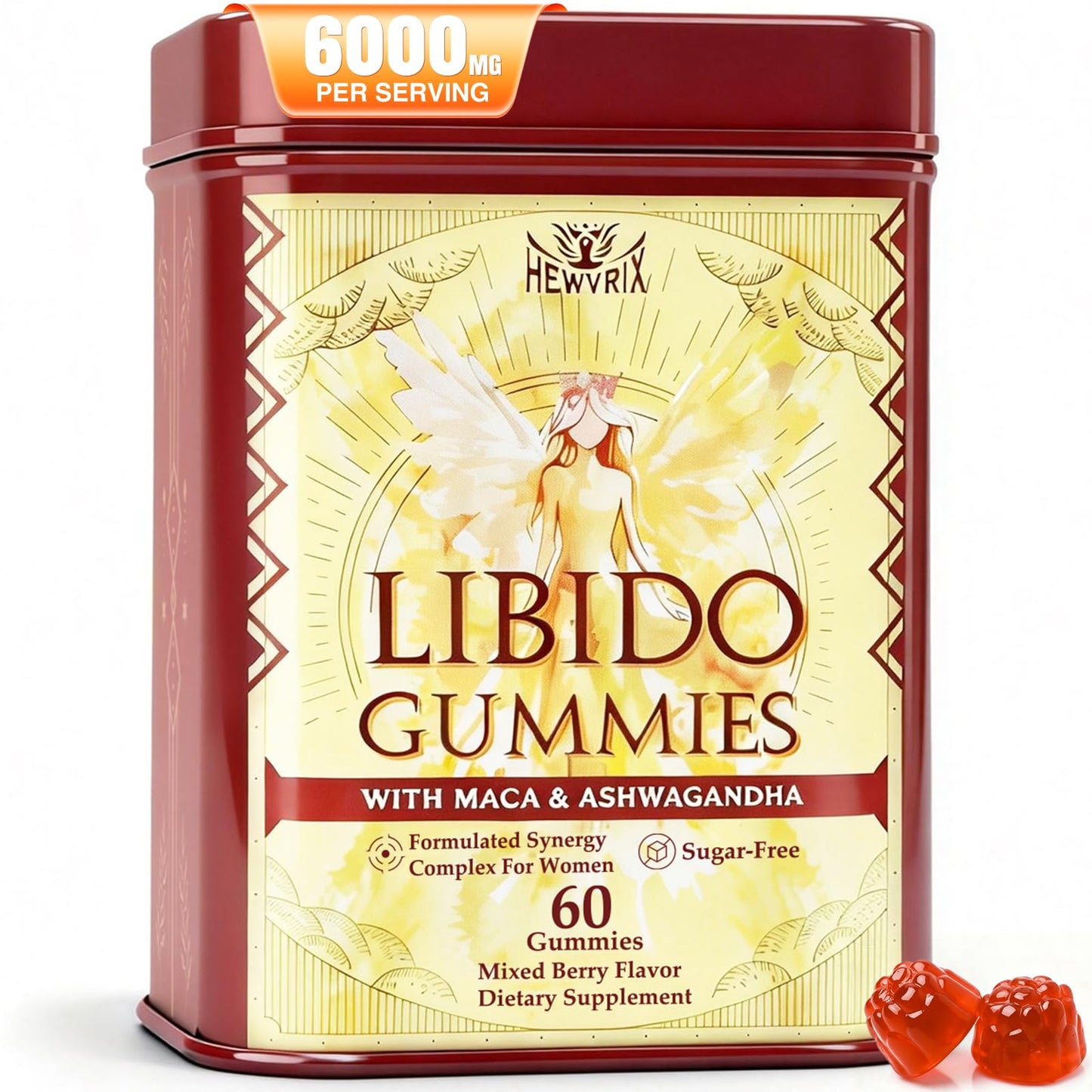 Hewvrix Libido Booster for Women with 1500mg Maca & 1000mg Ashwagandha, Vitamin D & B6, 60 Gummies