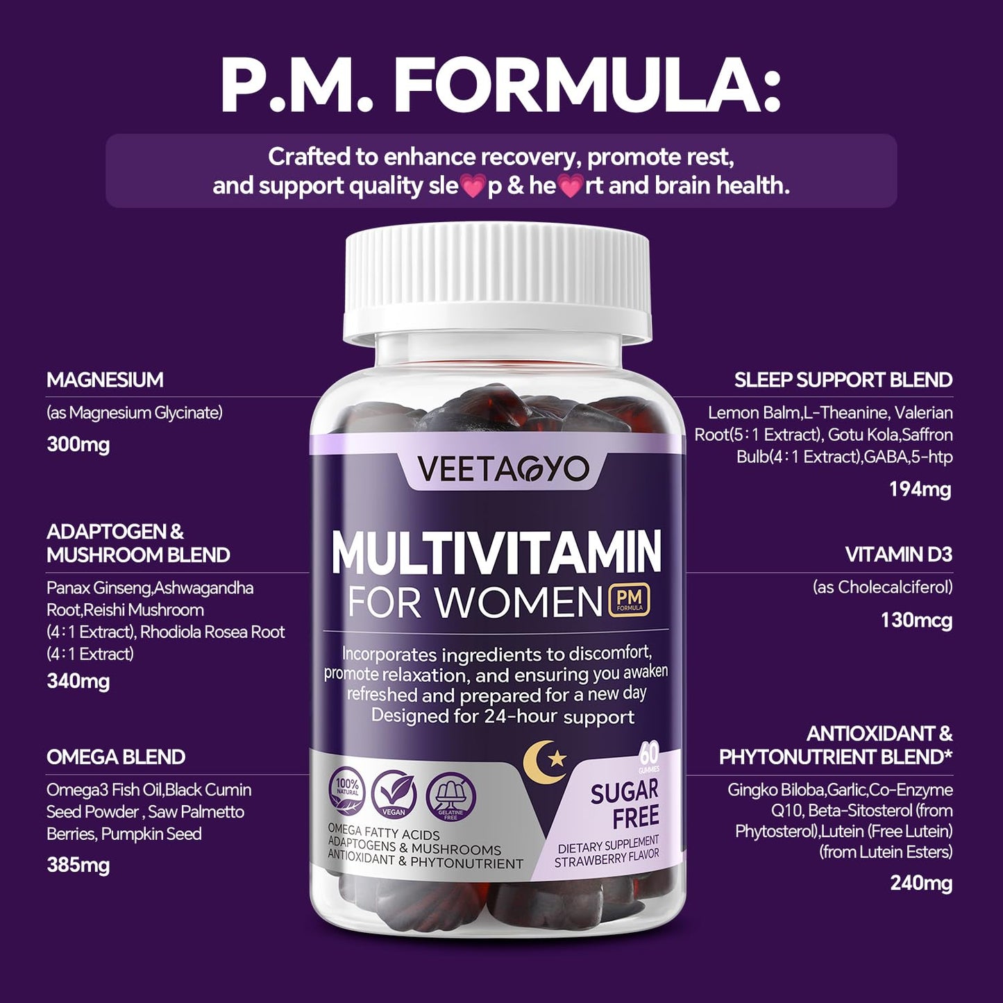 VEETAGYO Multivitamin for Women AM & PM Gummy 120 Count