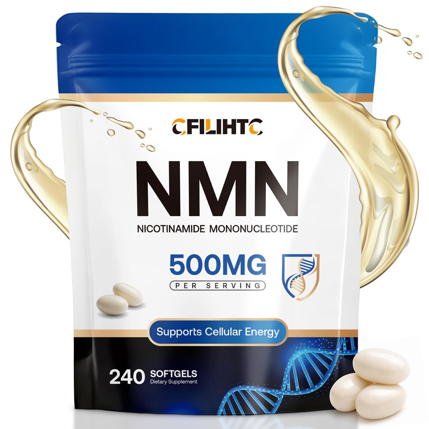 CFILIHTC NMN Supplement 500mg - NMN NAD Supplement with Trans-Resveratrol & Quercetin - Nicotinamide Mononucleotide for Cellular Support & Vitality, 240 Capsules