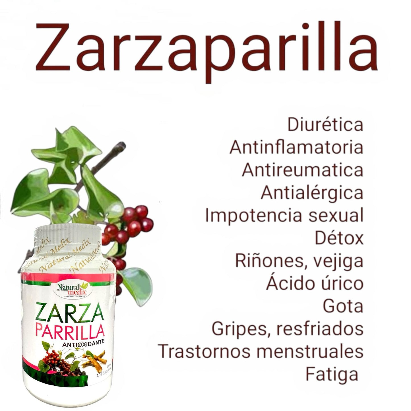 Natural medix Zarzaparrilla Premium Natural Detox Supplement Herbal Blend from Peru 1 Capsule