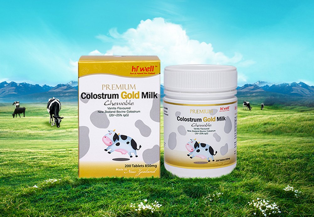 HI WELL PURE & NATURAL NEW ZEALAND Bovine Colostrum Gold Milk Tablets, 200 Tablets