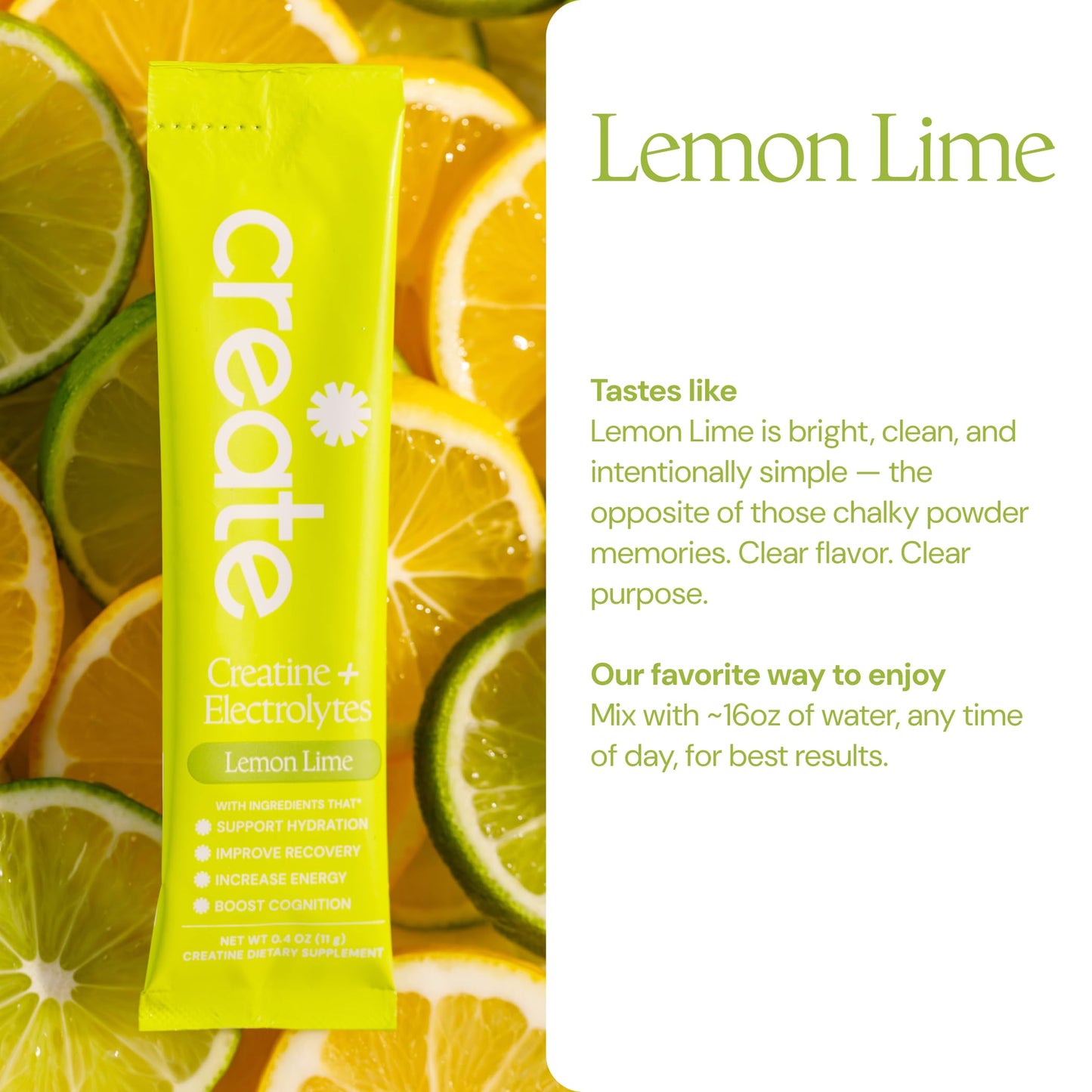 Create Creatine + Electrolytes – Energy & Strength – Lemon Lime Powder 10.6