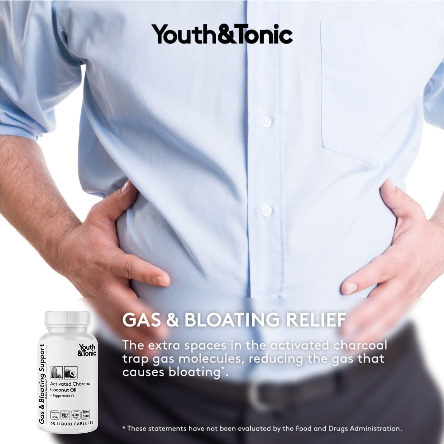 Youth & Tonic Digestion Stomach Support & Detox for Regularity, Gas & Bloating & Gut Health 180 Capsules