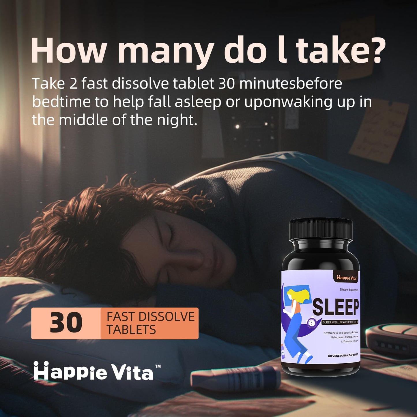HappieVita 4 in 1 Sleep Aid for Adults, Capsules, 60