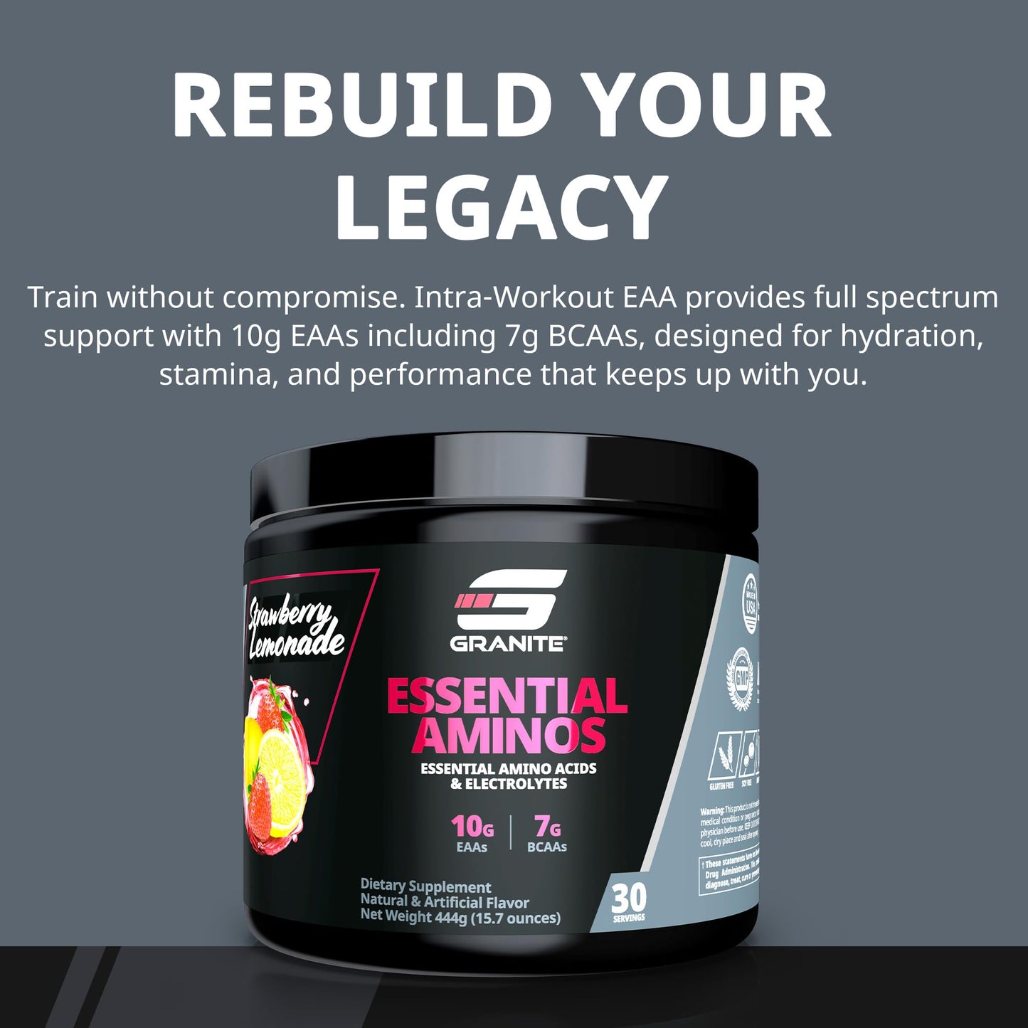Granite Supplements Essential Amino Acids Powder for Muscle Recovery and Growth with 10g EAAs and 7g BCAAs, 1