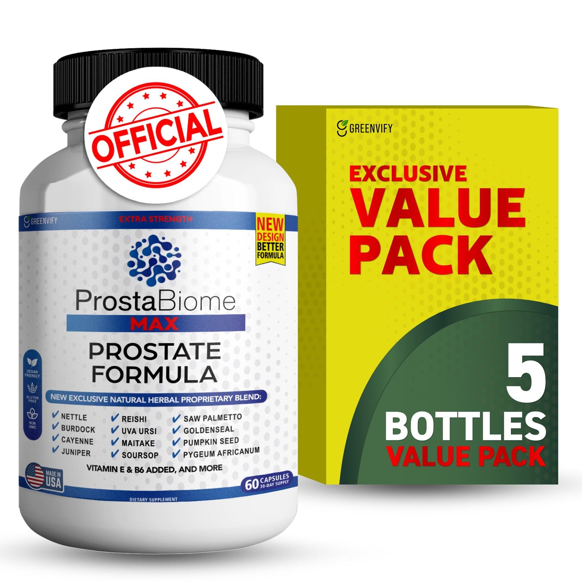 GREENVIFY ProstaBiome Max Prostate Support Formula, Natural Herbal Blend with Saw Palmetto 300 Capsules