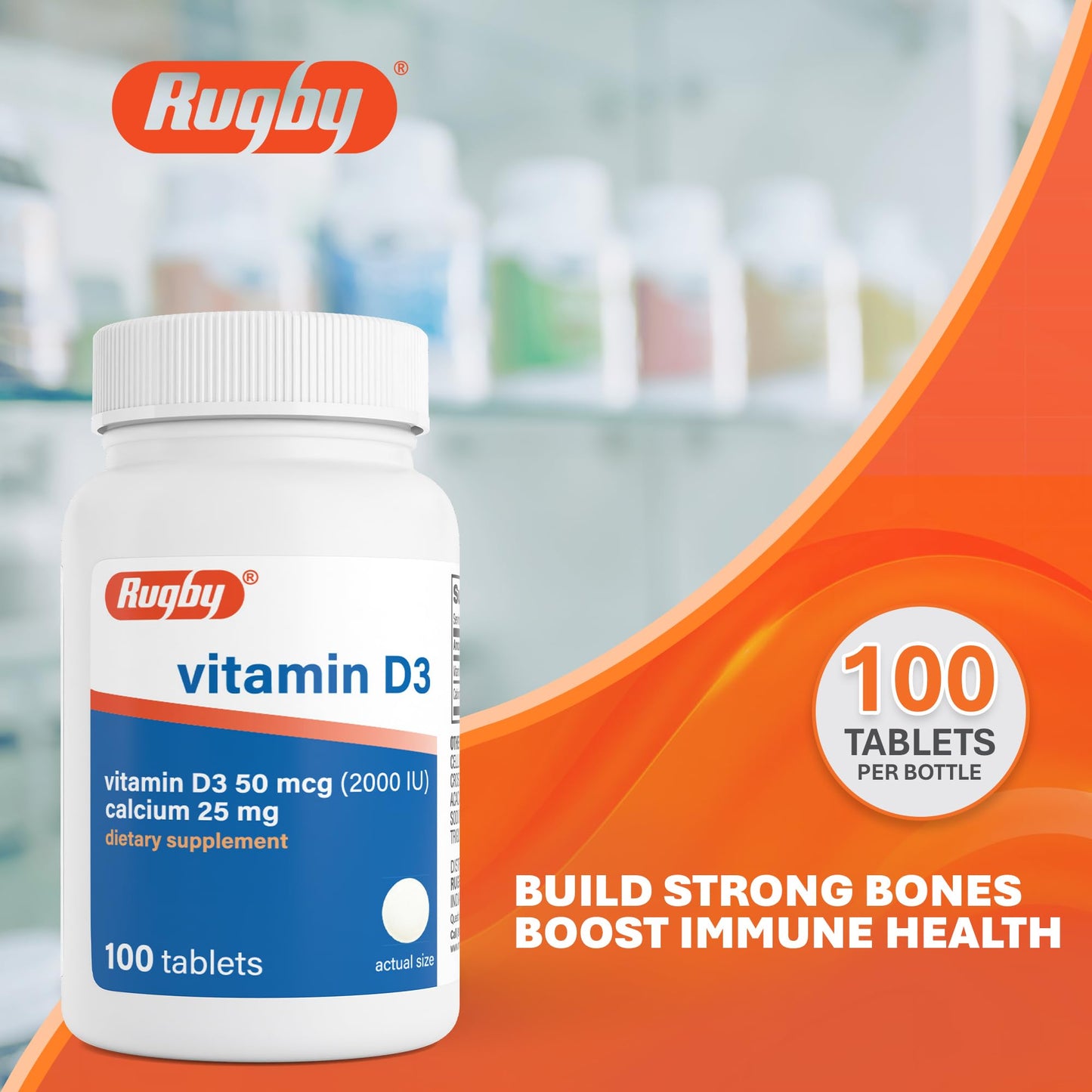 Rugby Laboratories Vitamin D3 2000 IU (50 mcg), 100 Tablets