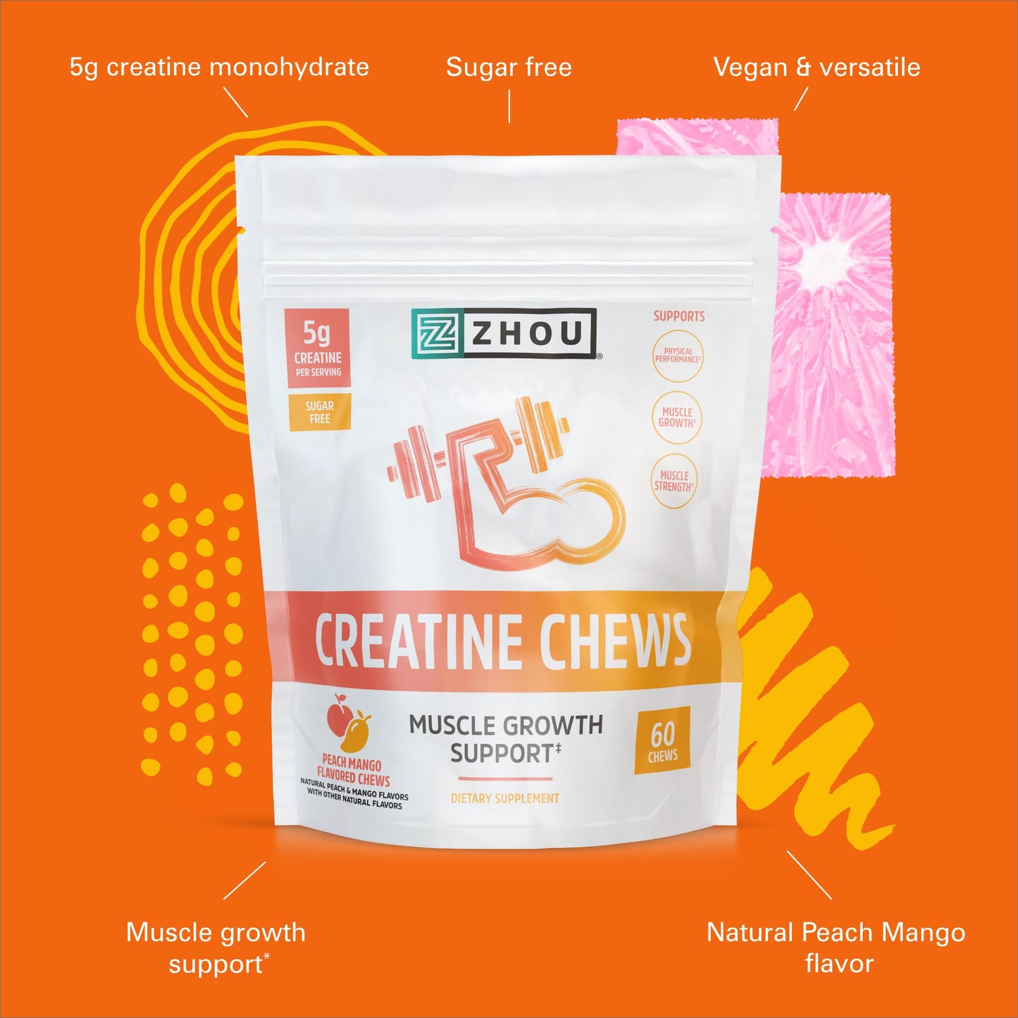 ZHOU Creatine Monohydrate Chews, Chewable, 60 Chews