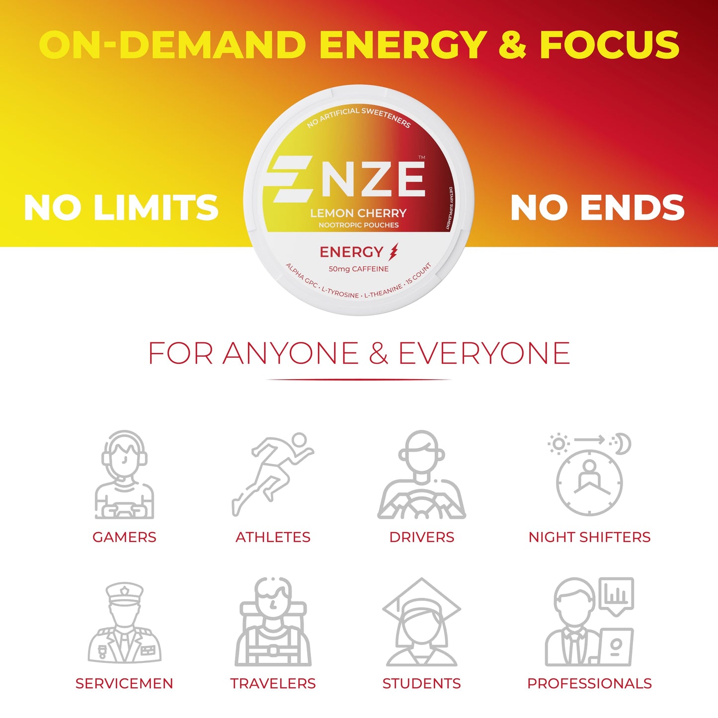 NZE Caffeine Nootropic Caplets Lemon Cherry, 5 Pack