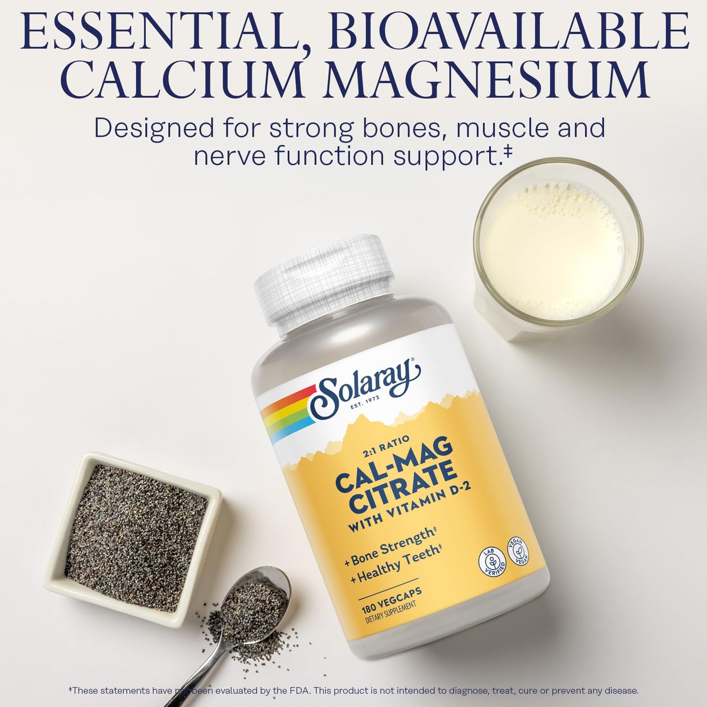 Solaray Calcium Magnesium Citrate 2:1 Ratio, Capsule, 180 VegCaps