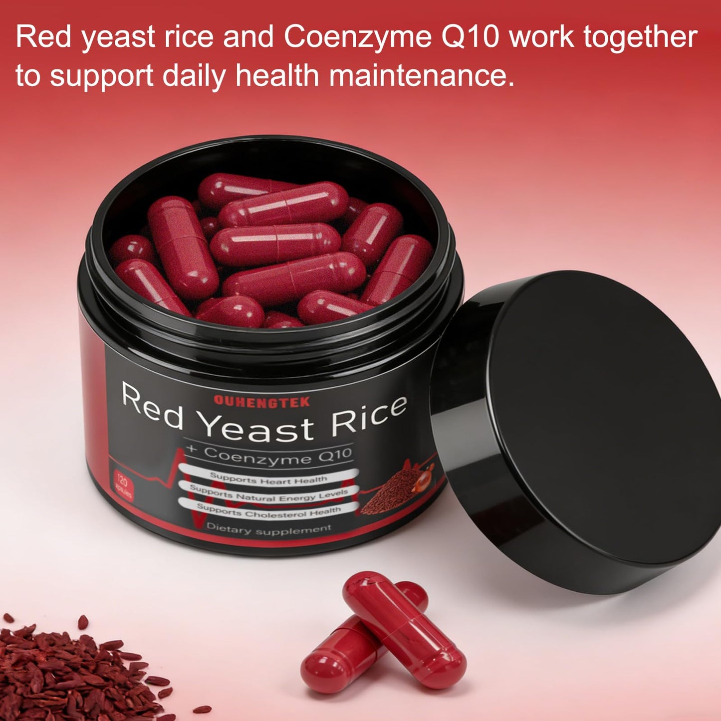 OUHENGTEK Red Yeast Rice with CoQ10 Dietary Supplement, 120 Capsules