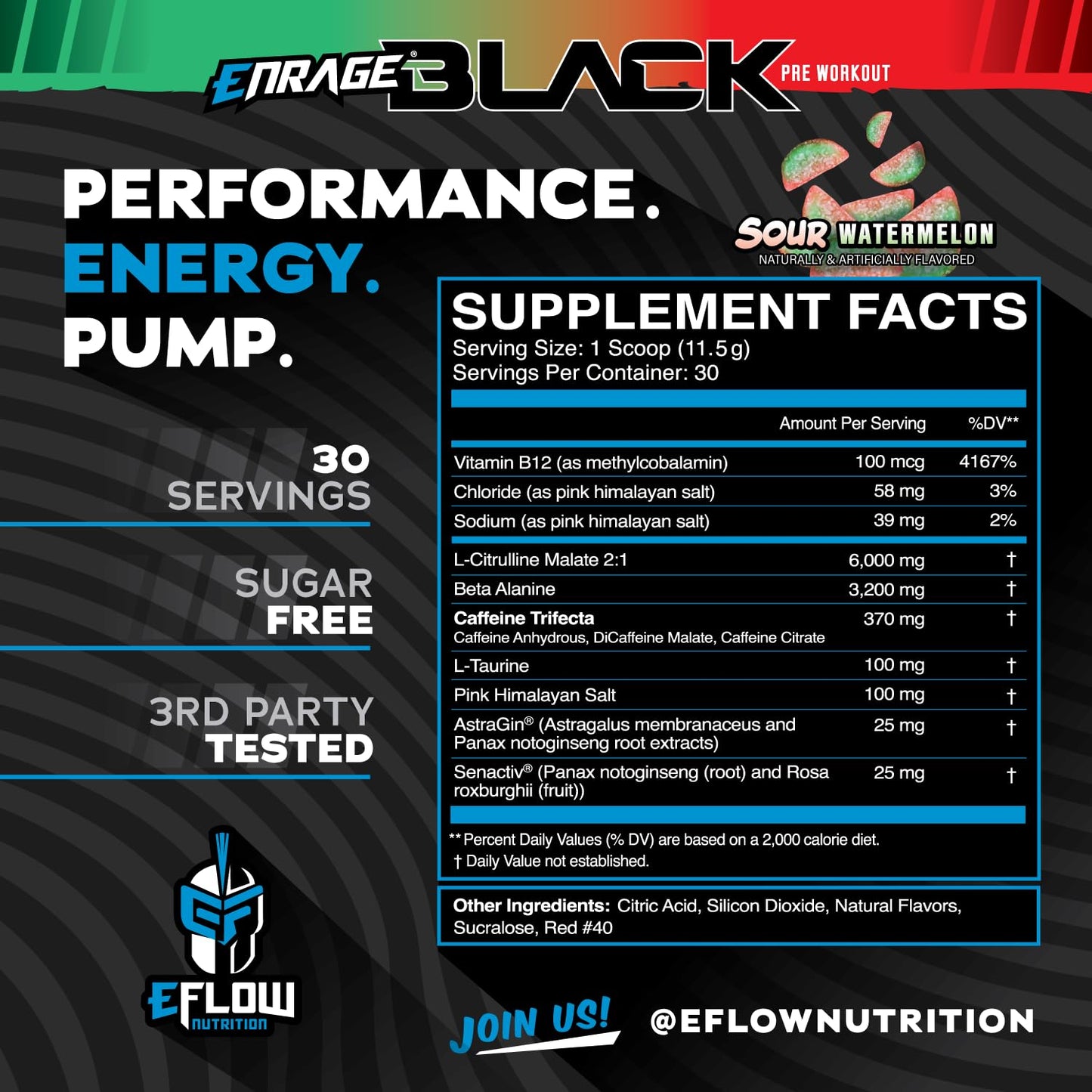 eFlow Nutrition Enrage Black High Stimulant Pre Workout Supplement Powder 12.2 Ounce